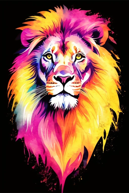 brightly colored lion on black background with watercolor effect, lion head, wallpaper 4 k, wallpaper 4k, prideful look, painted in bright water colors, lion, colorful hd picure, beautiful art uhd 4 k, half lion, fierce expression 4k, with the mane of a lion, amoled wallpaper, digital art animal photo, amazing wallpaper