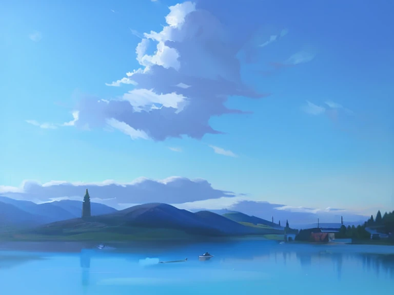 landscapes、mont、blue open sky、云、Oil painting style