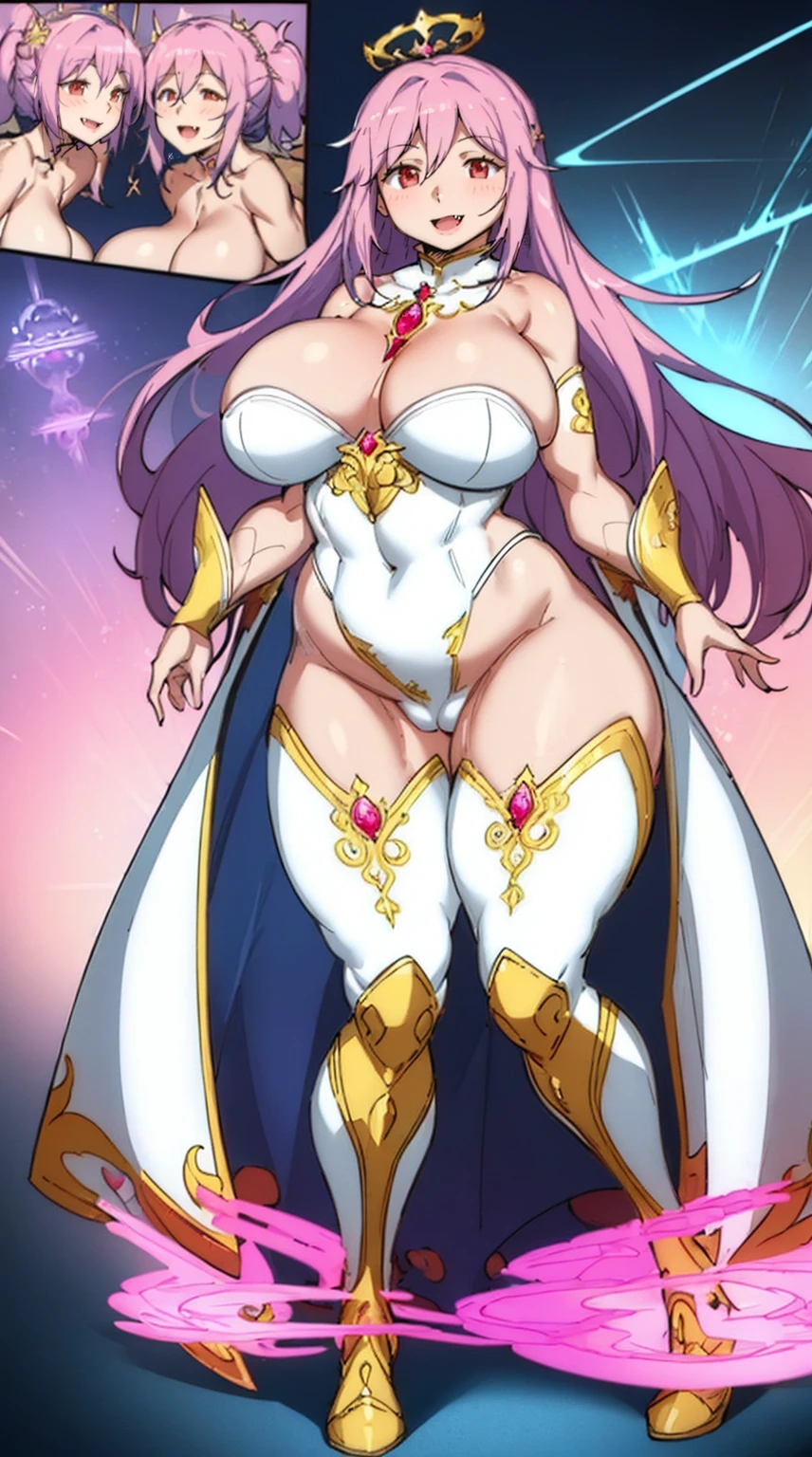 (best quality,masterpiece:1.2),intricate details,beautiful detailed eyes,beautiful detailed lips,extremely detailed eyes and face,longeyelashes,super curvy,comic style,vibrant colors,standing,innocent, full body, standing, smile,, holy magicalgirl, open mouth fang, holy haura, halo, smile, joyfull, paladin, sword holding, full body , boots, standing,cute,breast, curvy, female,fantasy goddess,there is a cartoon picture of a woman with a very large breast, glowing angelic being, glowing holy aura, inspired by Luma Rouge, the non-binary deity of spring, ethereal rainbow nimbus, the butterfly goddess of fire, inspired by Marie Angel, glowing aura around her, astral fairy, as the goddess of the sun, “uwu the prismatic person, big breast, happy, beautiful eyes, , full body, walking, long robe, long dress, ,priestess ,holy, smile, god rays, ray tracing, sparkle, cinematic lighting, UHD, retina, masterpiece, ccurate, anatomically correct, textured skin, super detail, high details, high quality, award winning, best quality, highres, 1080P, HD, 4K, thunder aura, light aura,full body suit