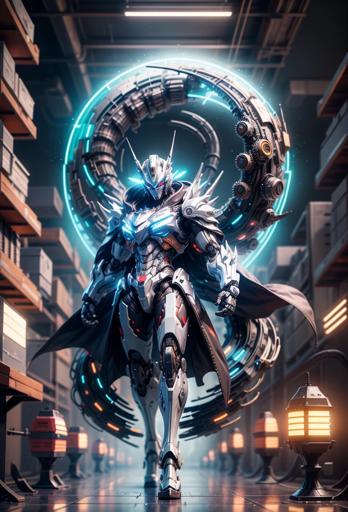(Best quality at best, 8K,A high resolution,tmasterpiece:1.2),ultra - detailed), Futuristic The Grinch Robot, full body shot of, Colorful neon lights, High-tech mechanical parts,Metal hats are cool,Metal legs,Bionic eye,Detailed feather design,Pointed mouth,suspended in mid-air,Electric blue and bright purple,Vivid glowing eyes,Reflective metal surface,The environment is gloomy,dynamicposes,The presence of majesty,Technological progress,Interlocking mechanical gears,Dynamic and stylish design,motion blur effect,Meticulous craftsmanship,sci-fi vibes,Streamlined aerodynamic shape,Laser scanning pattern,holographic projections,Light-emitting circuit lines,unforgettably beautiful,otherworldly precision,Advanced sensors,complex algorithm,Ominous and mysterious atmosphere,electric sparks,Shiny chrome plating,Propulsion systems of the future, BJ_Gundam