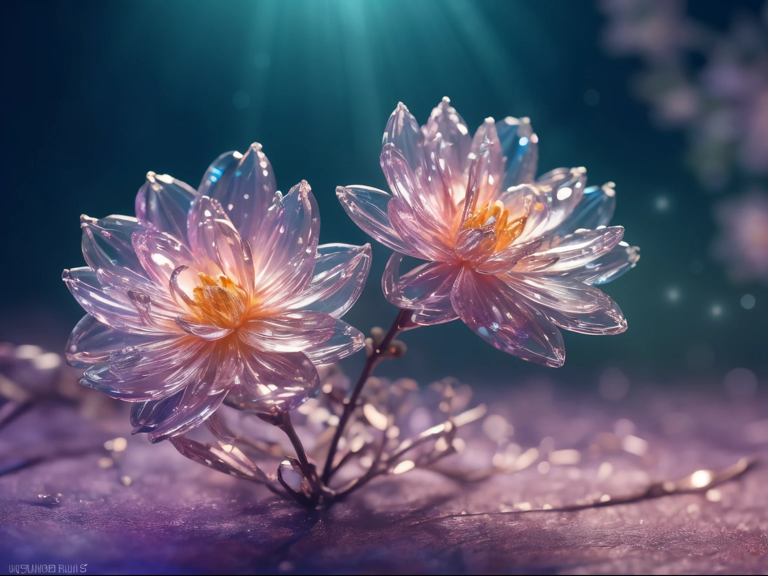 crystal spring blossom,
fantasy, galaxy, transparent, 
shimmering, sparkling, splendid, colorful, 
magical photography, dramatic lighting, photo realism, ultra-detailed, 4k, Depth of field, High-resolution