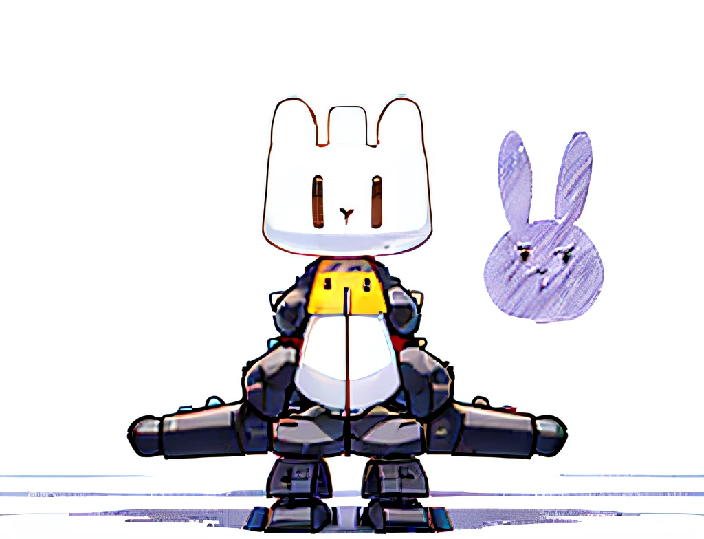 Drawing of a cartoon rabbit with broken leg, robot dragon feet, bunny leg, tank with legs, The slender legs are looming on your body, merged character, ligne, Bold draft, detailed robot dragon feet, line art illustration, contour drawing, miffy, Two legs, character is standing, the rabble_peculiarity, Detailed sharp robot dragon feet, Simple lines of art
