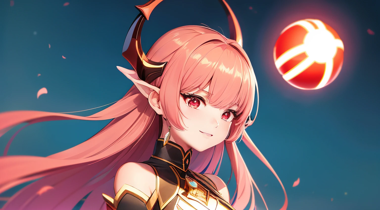 Close-up of a person, holding a glowing ball with a planet in the background, extremely detailed artgerm, demon anime girl, with red glowing eyes, with glowing red eyes, ayaka genshin impact, keqing from genshin impact, best anime 4k konachan wallpaper, anime girl of the future, anime goddess, from arknights