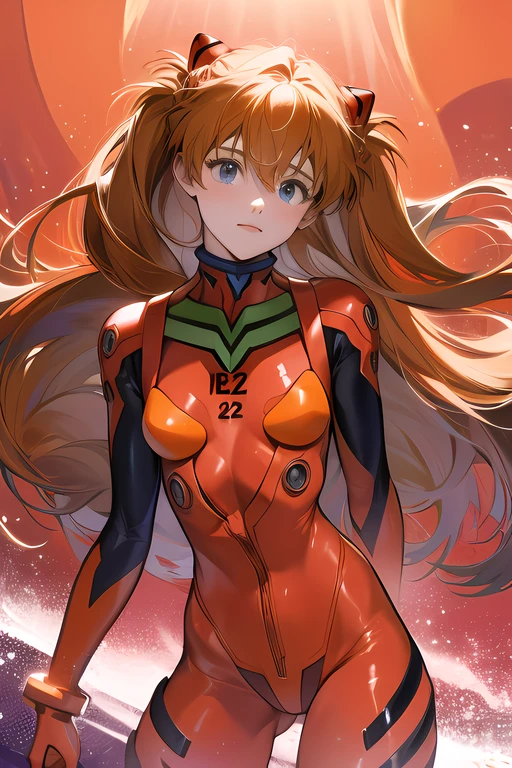 1girl、Asuka Langley、Close-fitting clothing, plugsuit, high res, pink lake, 8K, masterpiece, looking at viewer