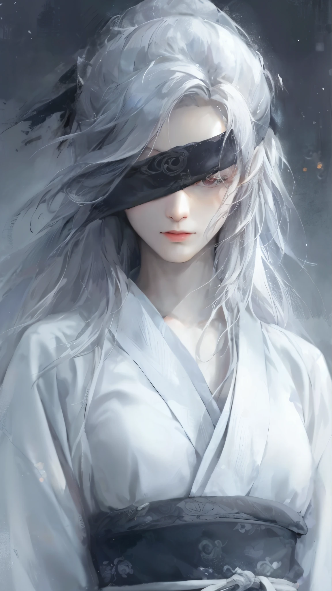 Close-up of a man with white hair,Belle peinture de personnage,Guviz,Guviz-style artwork,white-haired god,Yang J,Epic and beautiful character art,Stunning character art,FAN Qi,Wu Zhun Shifan,Guvitz at the Pixiv Art Station,long white hair,M bangs,White straight hair,Long hair with a shawl,Silver eyes,Eichhornia,Danfeng Eyes,full bodyesbian,Full body standing painting,stand posture
