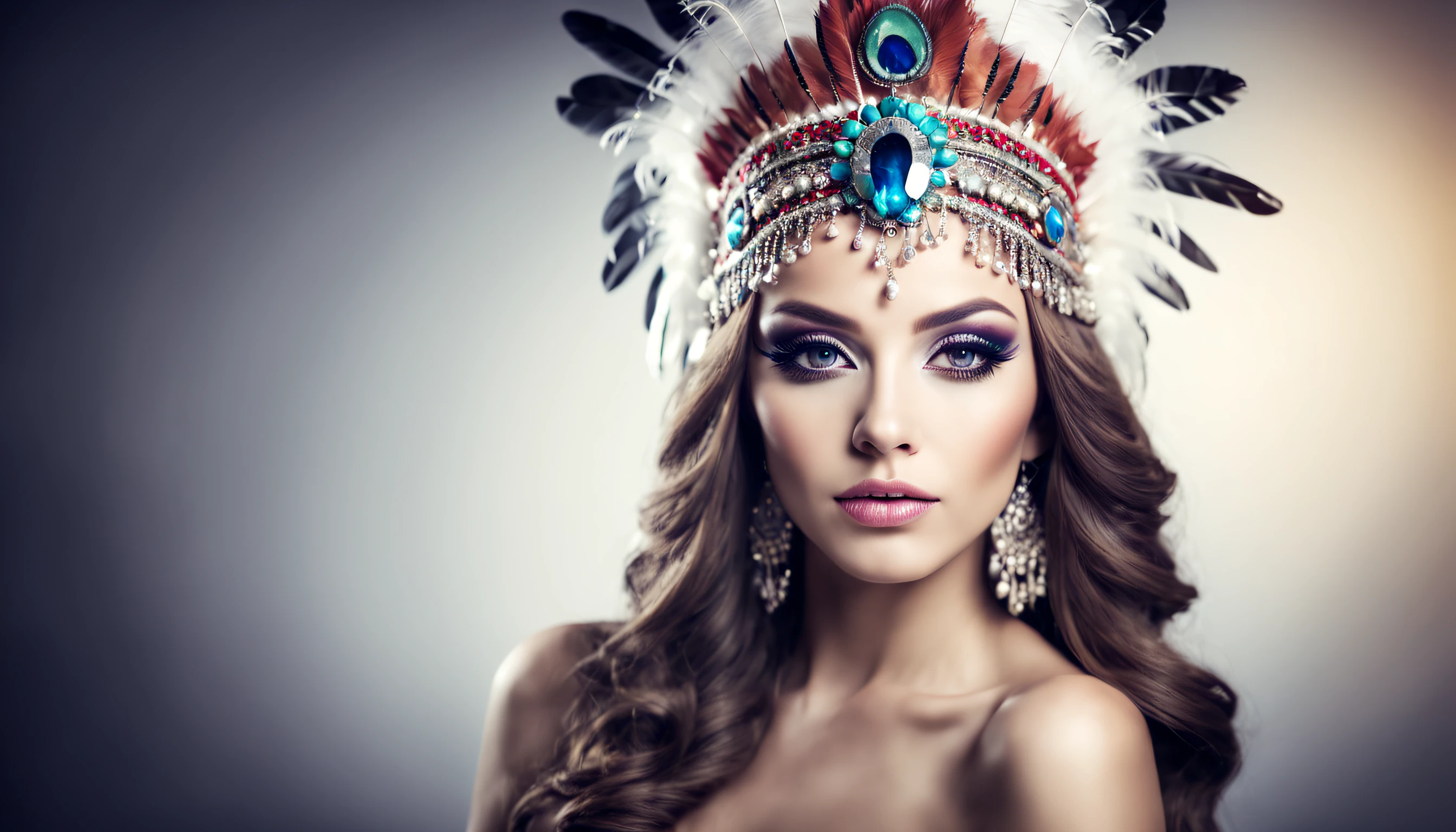 beauty makeup photo with beautiful headdress, in the style of vignetting, self-similarity, UHD, 16k