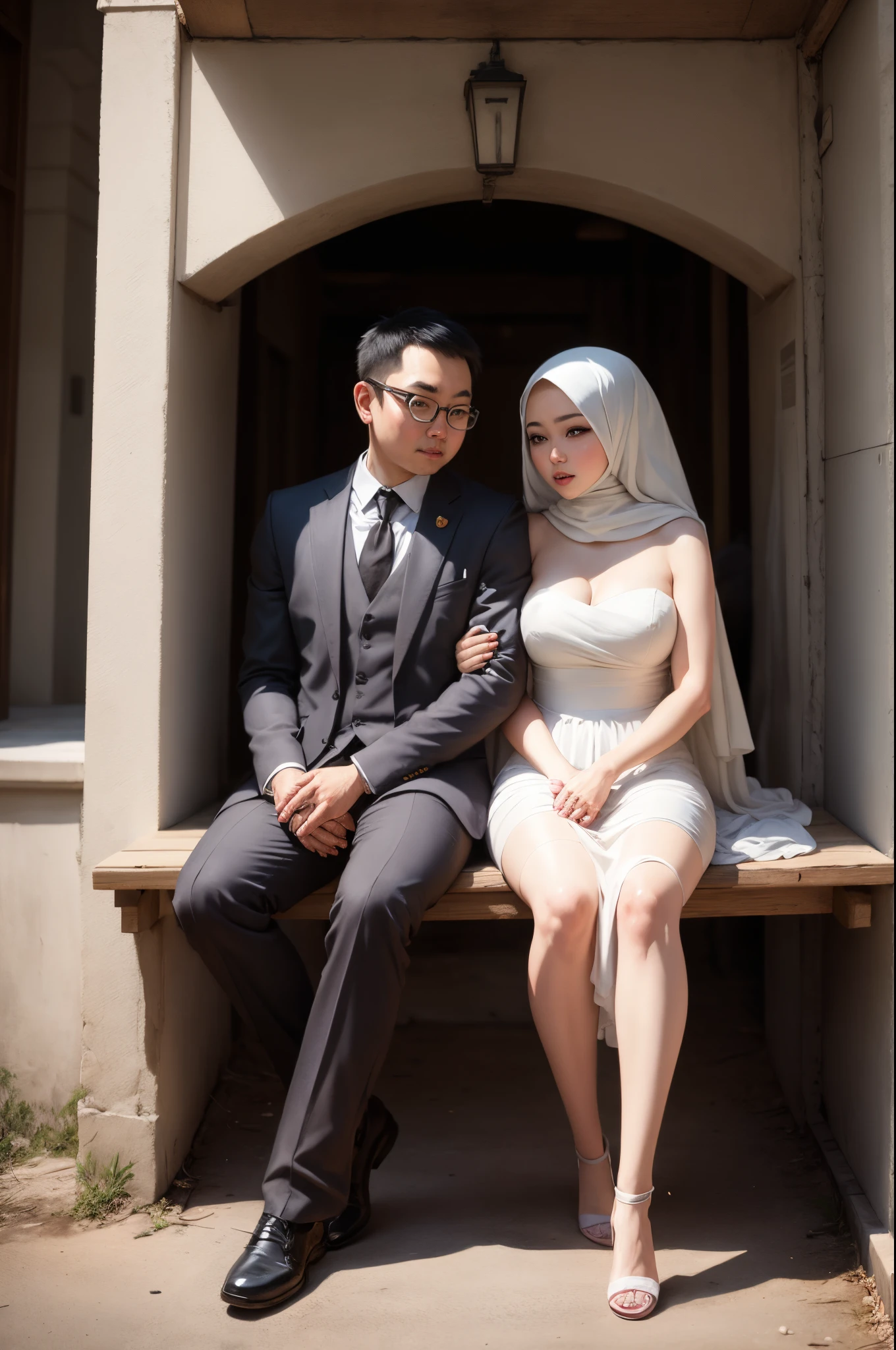 there is a man and a woman dressed in wedding attire, artwork in the style of guweiz, ultra realistic picture, highly detailed exquisite fanart, hyper realistic content, looks realistic, oriental scene, super detailed and realistic, asian hyperdetailed, [ 4 k digital art ]!!, high quality fanart, true realistic image, immensely detailed scene, hyperrealistic picture
