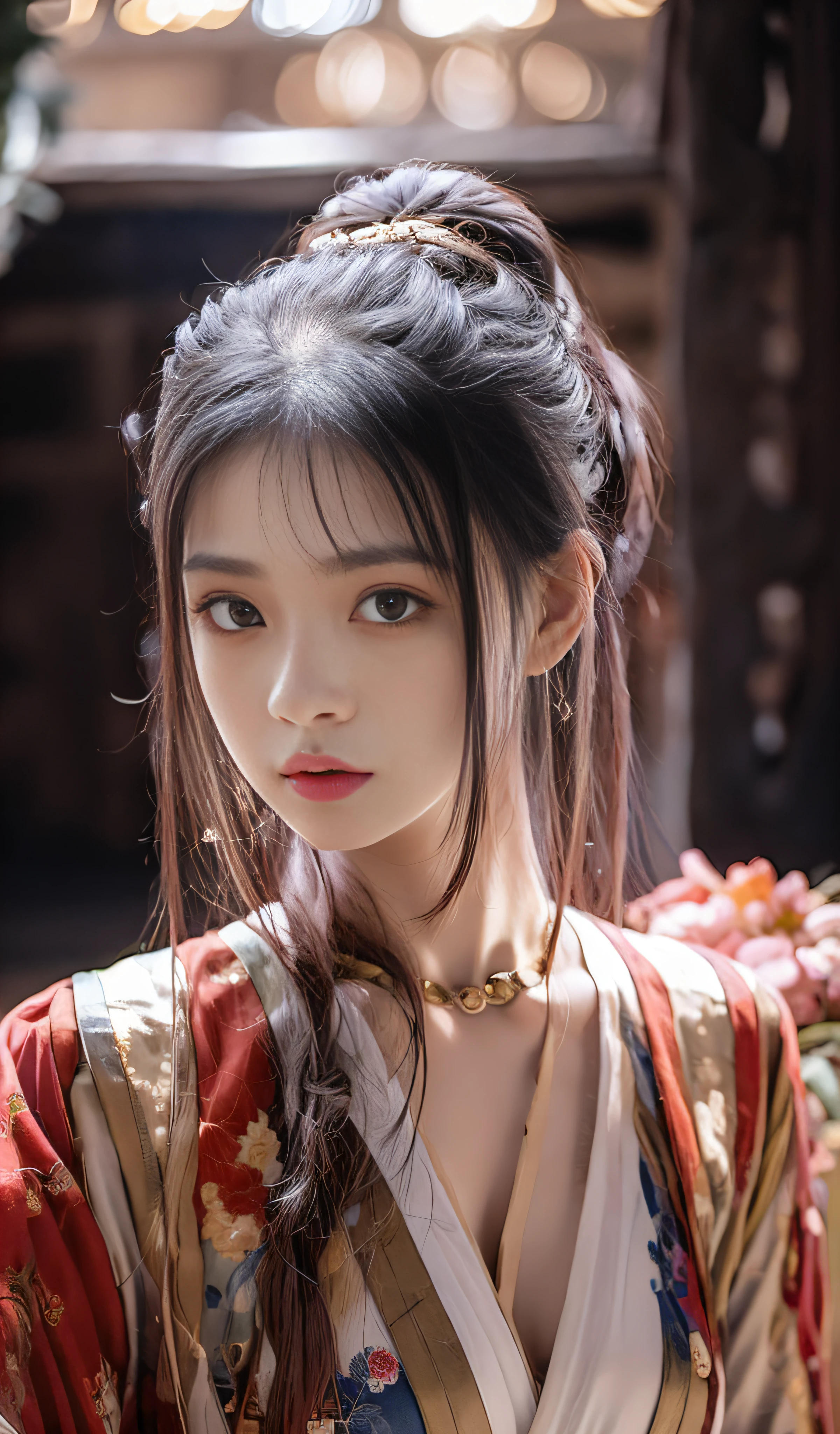 Best Picture Quality,Masterpiece,High- sharpness,Fairy style,1 female character,Gorgeous Hanfu,A beautiful face,Charming eyes,gorgeous hairstyle。
