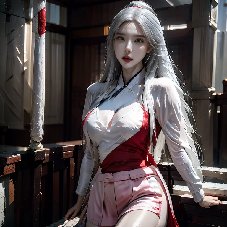 1girl, sexy, sensual girl, \(overwatch\), big breasts, eyelashes, long white hair, overwatch, solo, striped, parted lips wearing transparent red lingerie light, kimono, beautiful, ((masterpiece)), perfect eyes