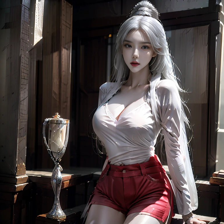 ancient Chinese style mythology,Fantasy novels,Beautiful CG monk,Chinese woman,White-haired witch,faeries,Large breasts ,hori'That's great,Ultra HD Wallpapers Best Quality, 4K, 8K, A high resolution, tmasterpiece:1.2), ultra - detailed, 18,smokes, Wearing Hanfu and drinking wine will make you more beautiful. ancient chinese background