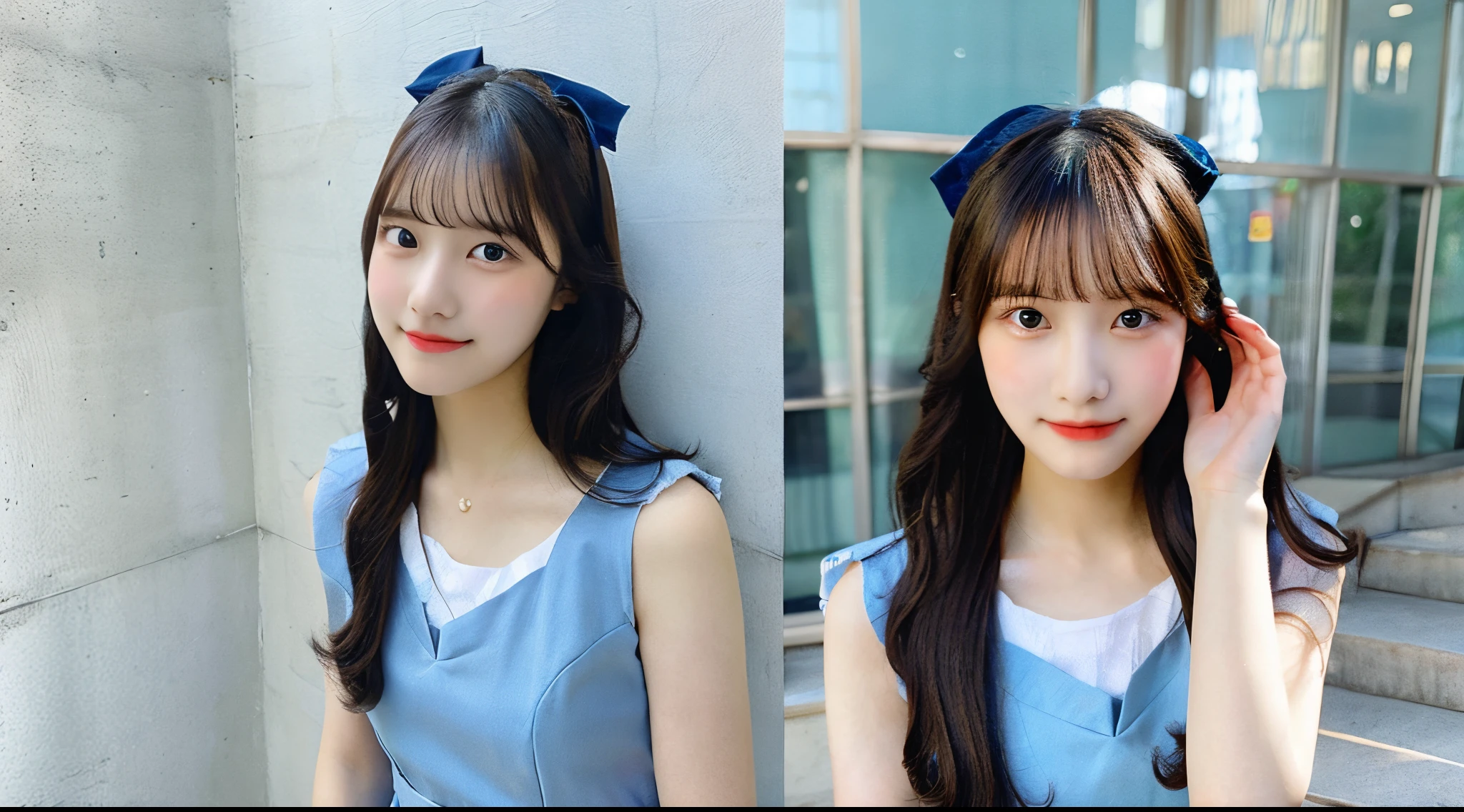 18 year old high school girl in a light blue dress