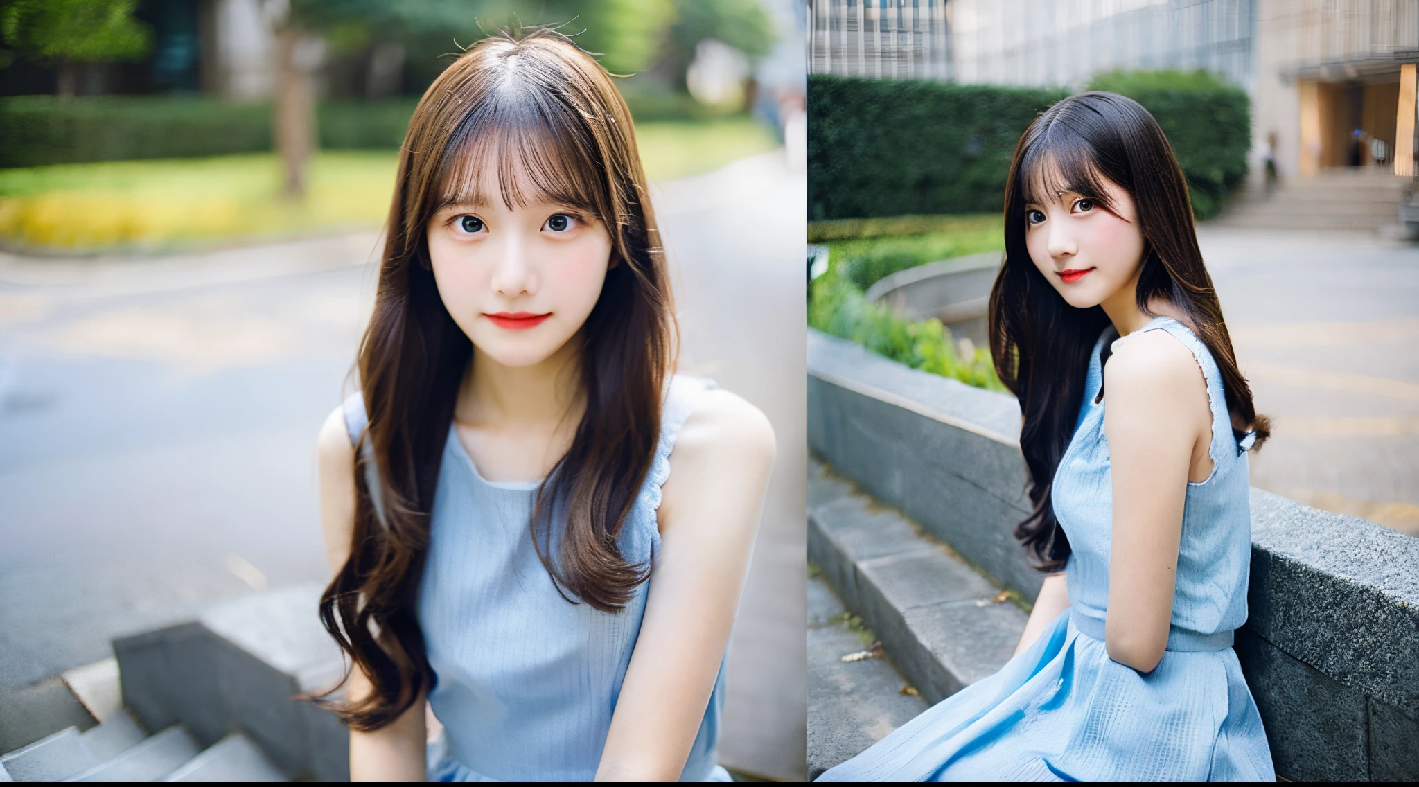 18 year old high school girl in a light blue dress