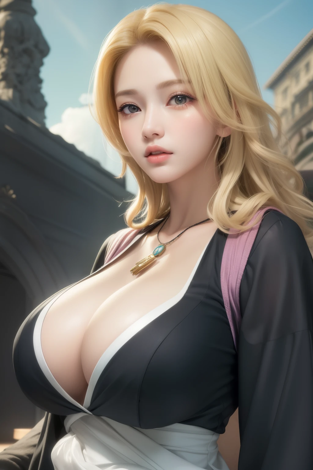 Beautiful big breasts, (bokeh), indoors, detailed luxury living room, gentle and charming beautiful goddess, Korean(kpop-idol), solo, smooth skin, necklace, beautiful face, double eyelids, smart, good hands, good feet, Natural, (from below angle), (glossy skin:1.05), ((low angle)), Perfect figure, (64k, UHD, RAW photo, best quality, masterpiece:1.4), (realistic, photo-realistic:1.37), ultra high res, photon mapping, radiosity, physically-based rendering, professional soft lighting, blonde hair