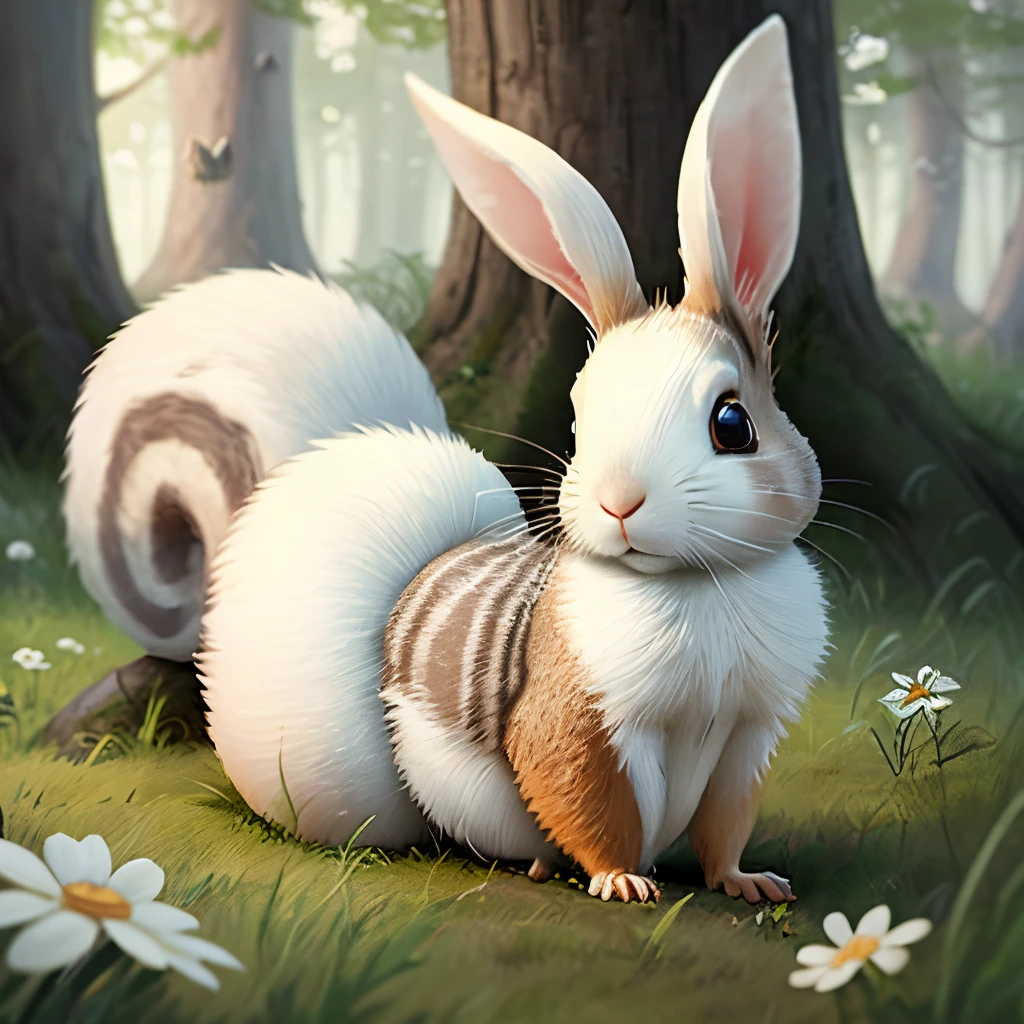 There is a rabbit that is sitting in the grass near a tree - SeaArt AI