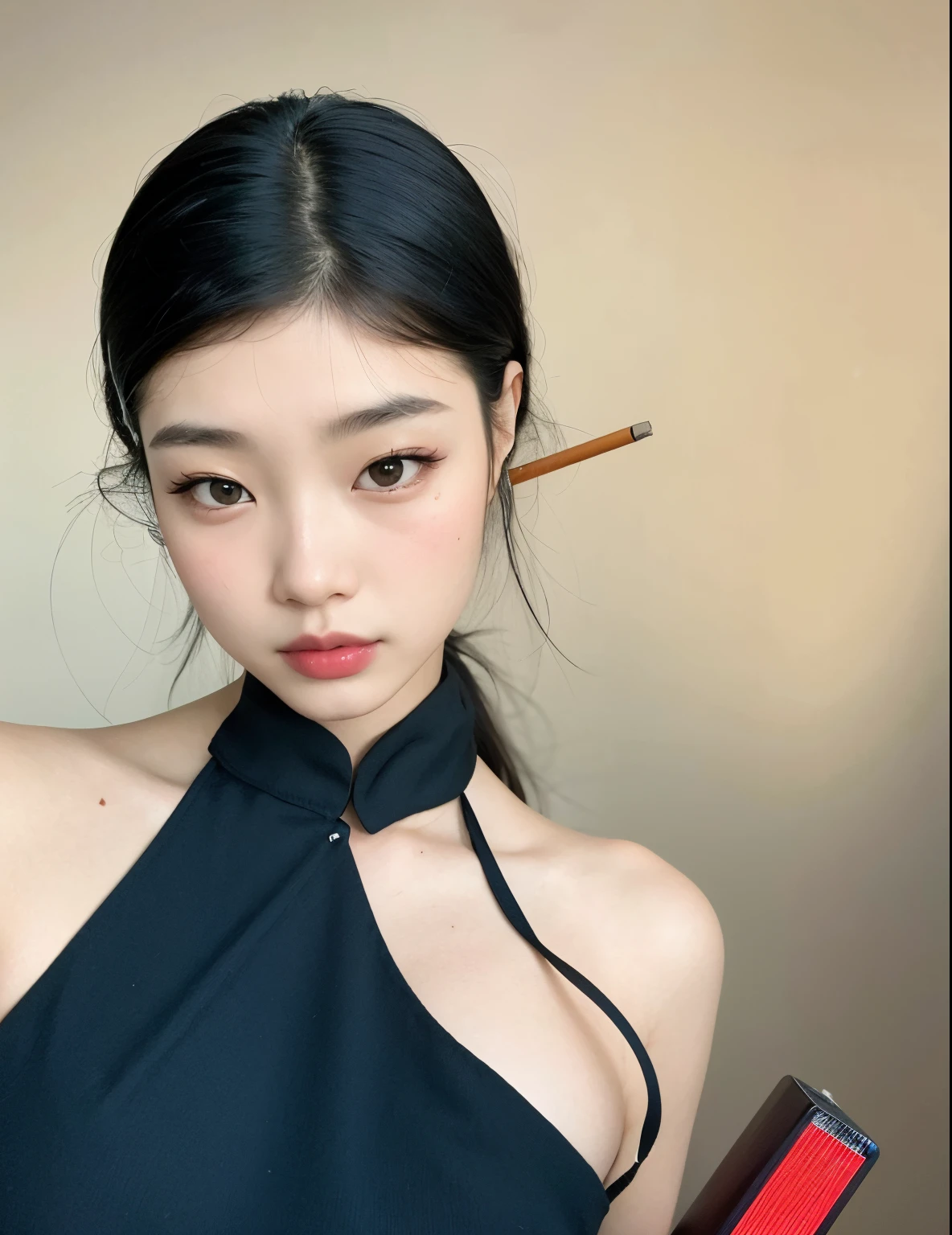 There's a woman with a cigarette in her hand and a cigarette in her mouth, coreana, Mulher sul-coreana bonita, Beautiful Asian girl, asian features, linda mulher coreana jovem, maquiagem sul-coreana popular, Deusa japonesa, mulher coreana jovem bonita, gorgeous chinese model, Mulher coreana, Ulzzang, Asian face, japanese model, young adorable korean face, maquiagem coreana popular