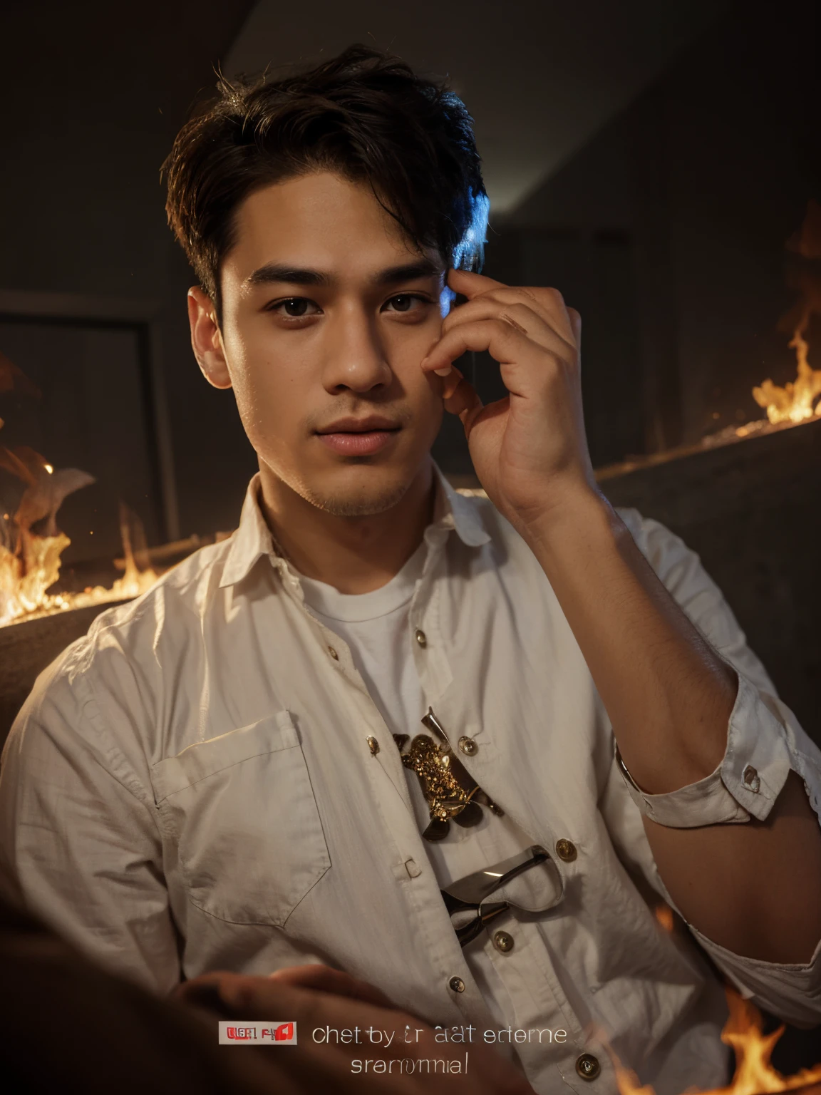 realistic face, smart boy, and royal, change background like fire, Don't change my face smart boy realistic face