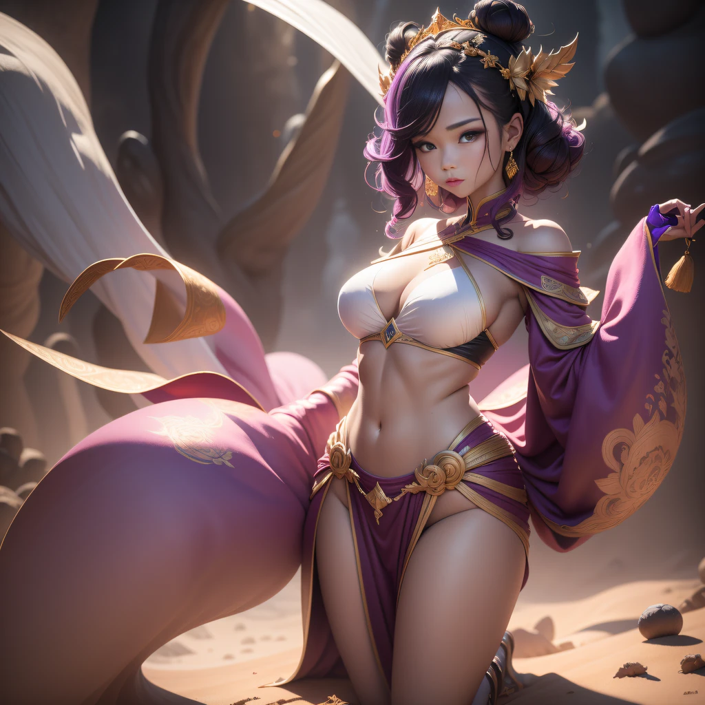 1:200 lossless miniaturization, 3D model,3D sandbox models,3D modeling,45 degree angle,Backshot,thin fog,Movie light,Studio effect,32K(tmasterpiece,k hd,Ultra HD belly pocket)Large yellow curls,Flowing rouge,Lunar soil pool,zydink, a color, Kunlun Snow Mountain people (Purple King 2), (Sand table model), Combat posture, looking at the ground, Large rolls of rouge, Flowing rouge curls,Gold filigree headdress, Chinese long-sleeved cotton garment, (Abstract watercolor splash:1.2), Pink lotus background,Water lily flower protector(realisticlying:1.4),Rouge hair,Autumn is in full swing,The background is pure, A high resolution, (White belly pocket)the detail, RAW photogr, Sharp Re, Nikon D850 Film Stock Photo by Jefferies Lee 4 Kodak Portra 400 Camera F1.6 shots, Rich colors,Flirtatious, ultra-realistic vivid textures, Dramatic lighting, Unreal Engine Art Station Trend, cinestir 800,Large curls,Flowing rouge,Sand table model,