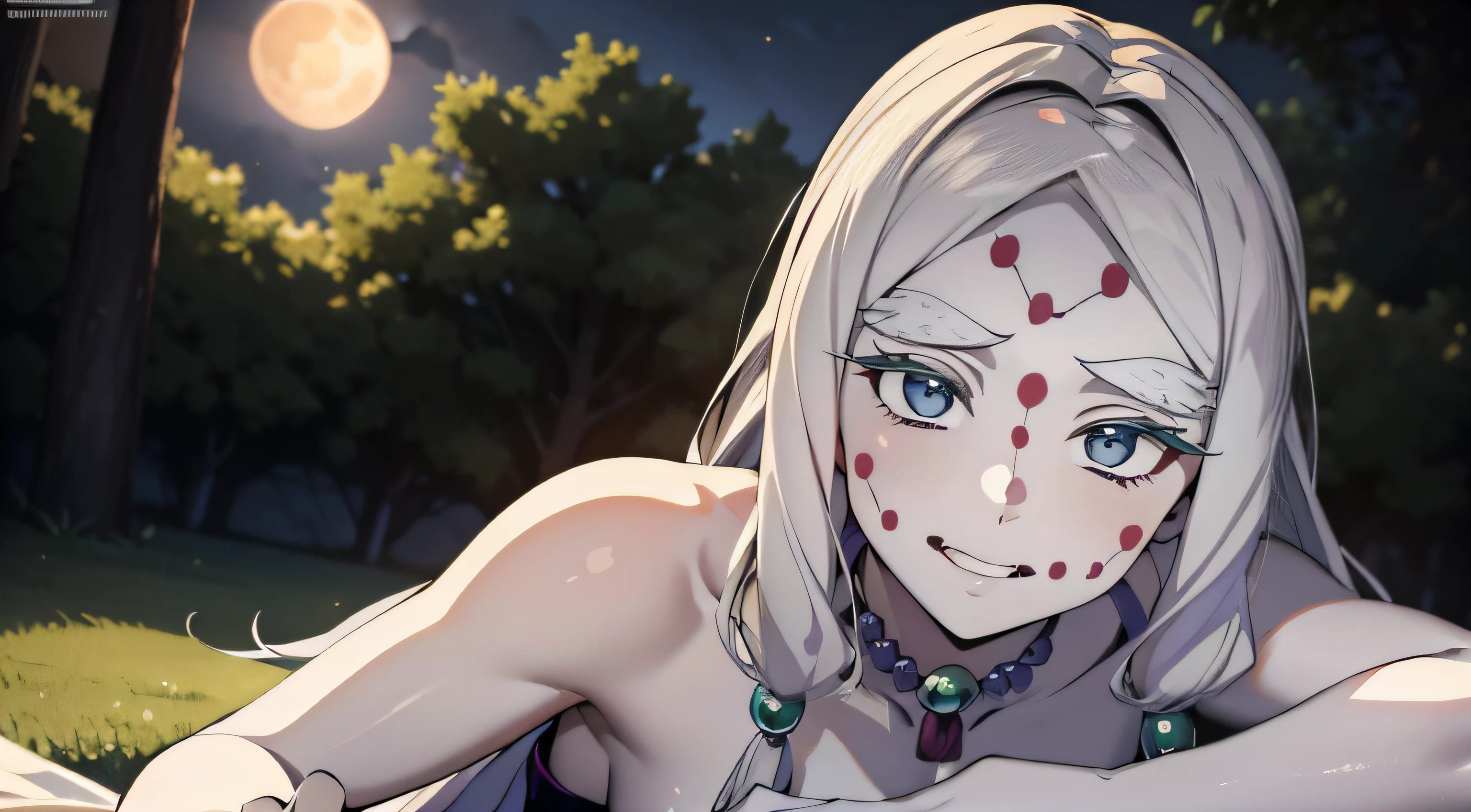 One Demon Girl, Masterpiece, Best Quality, Sitting on the grass, in full height (Body Full 1.1.), Beautiful waist, nice feet, hiquality, Highly detailed face, Depth of field, HDR, Very detailed, Ray Tracing, full - body, Dark Fantasy, Demon Tattoo, Ultra Beautiful, lovely small breasts. white colored hair,Transition to red, pale skin, woods, Night Forest, moon light, Beautiful figure, taut clothes, black cape on pink kimano, Lovely Medium Breasts, Smiling, gray eyes, handsome body, sexy clothes, Beautiful eyes, very detailed eyes, Very detailed face, handsome body, Cherecter Desing, Very detailed, Detailed body, Detailed hands, Detailed, Vibrants, Detailed Face, sharp-focus, WLOP, artgerm, anime art, Vibrants, Detailed Face, Hugh Details, sharp-focus, Very drooping face, A detailed eye, super fine illustration, better shadow, finely detail, Beautiful detail