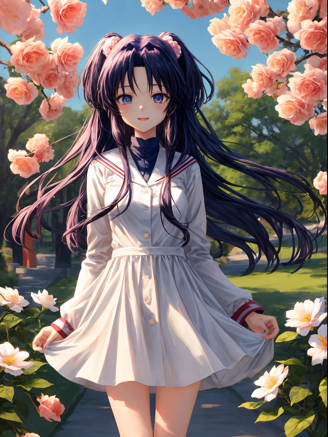 An ultra-high picture quality、(​masterpiece)、full body Esbian、[3D images:1.15],Attractive eyes、1girl in, (((Kotomi))),girl with, 独奏、front-facing view、Beautiful flowers々A park where flowers bloom、anime moe art style、((masutepiece)), (Best Quality), (Perfect face), (extra detailed face), (extremely detailed eye), High resolution, Absolute references、Cowboy Shot、Standing、Unity 8k壁纸, (Illustration:0.8), (Beautiful detailed eyes:1.16), extra detailed face、校服、Dress correctly, Beautiful Finger、 charming figure,super precision、[[High quality anime girl with brown hair and brown eyes]]、Beautiful thighs、A little sexy