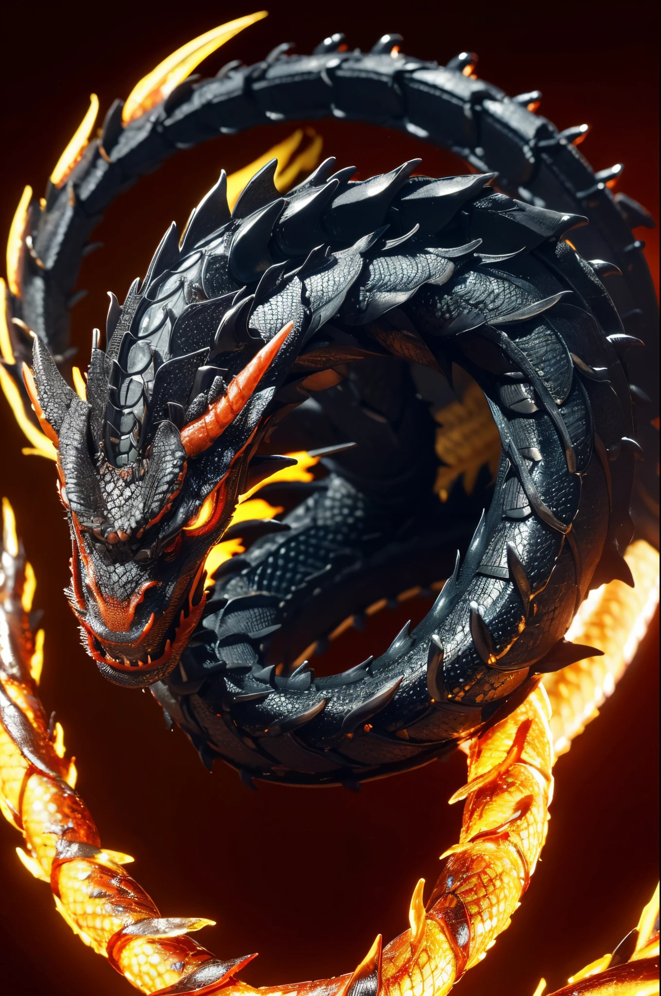 ((tmasterpiece,Best quality at best)), 4K, A high resolution, Chinese Shenlong,hovering head-on,Black dragon scales,frontage,dragon eye,4 dragon claws,five dragon claws,solid color backdrop