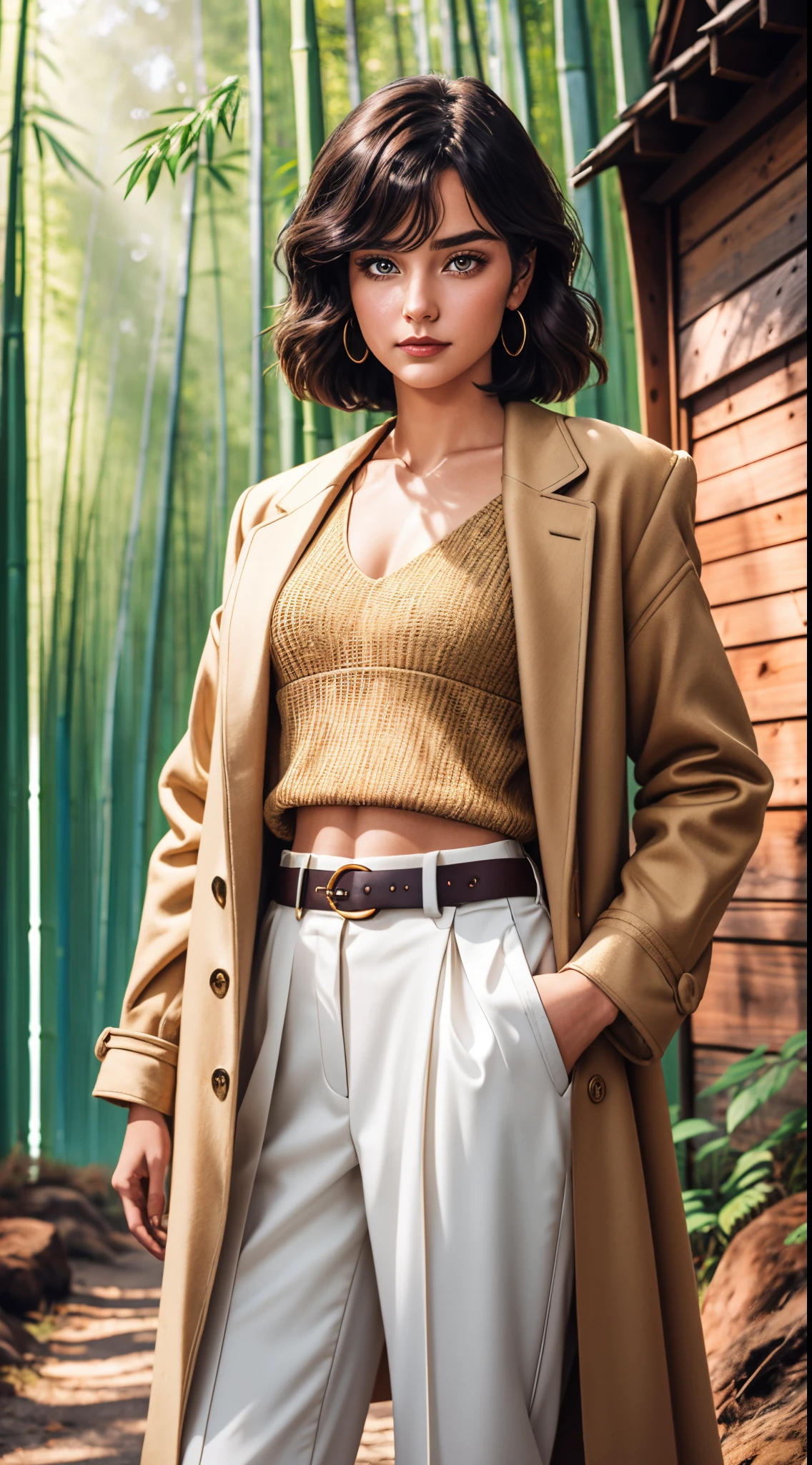 uma jovem mulher, 22 anos de idade, Muito bonito, cabelo castanho curto perfeito, lindo nariz, Curved lips, olhos fechados, maquiagem festiva, vestido preto jovem e atraente, estilo de rua. em frente a uma parede com enfeites de flores em um evento, Hands behind the waist, foto com ambiente aconchegante, Contraste realista, fundo levemente desfocado, ambiente moderno, a imagem parece conceitual e inspiradora, iphone 14 camera, Extremamente realista, fotografia amadora , retrato de meio corpo, feed do instagram