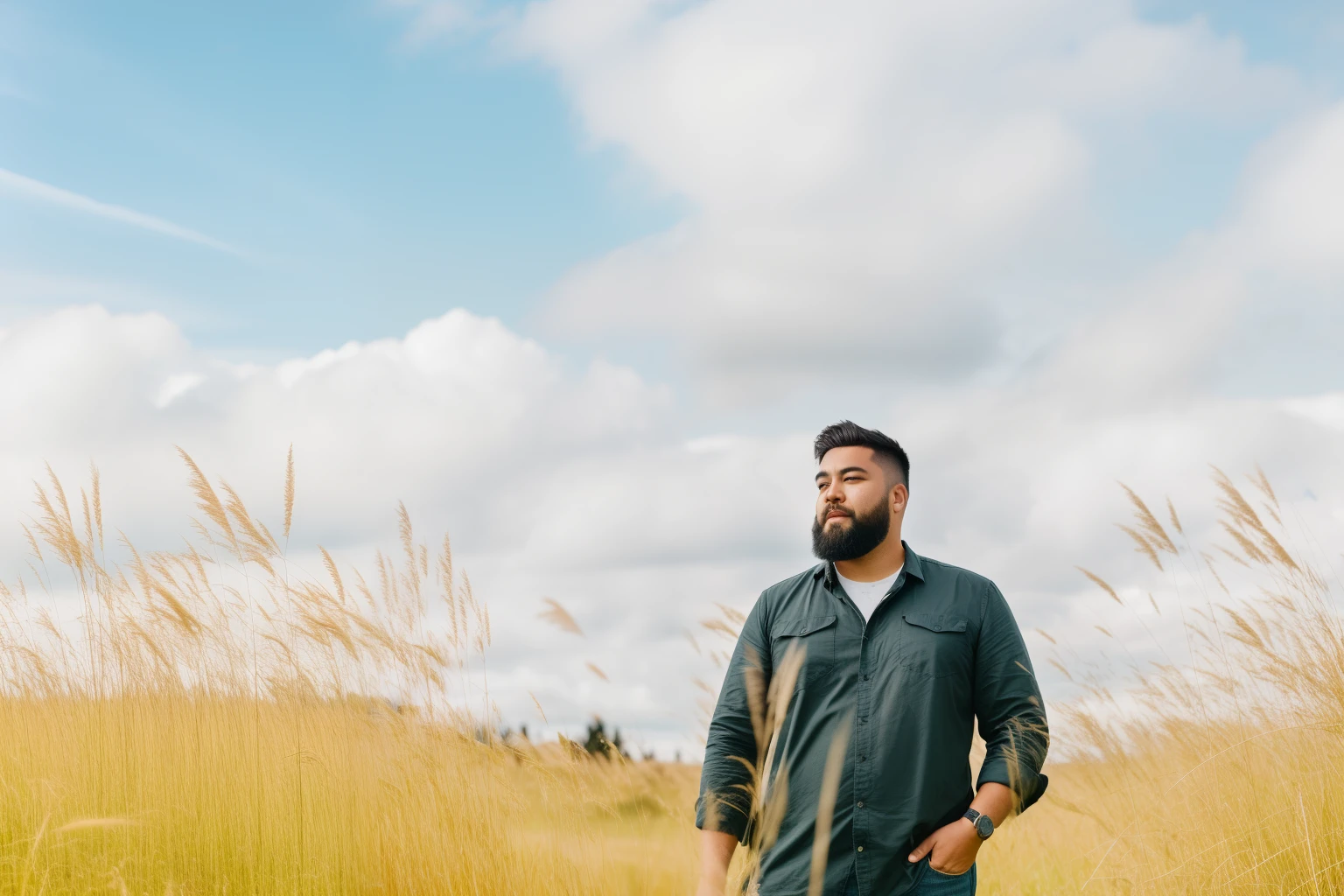 there is a man standing in a field of tall grass, shot on sony a 7 iii, shot on canon eos r5, shot on canon eos r 5, shot with sigma f/ 4.2, shot with sigma f / 4. 2, in front of a forest background, shot on sony a 7, standing in a grassy field, standing in grassy field
