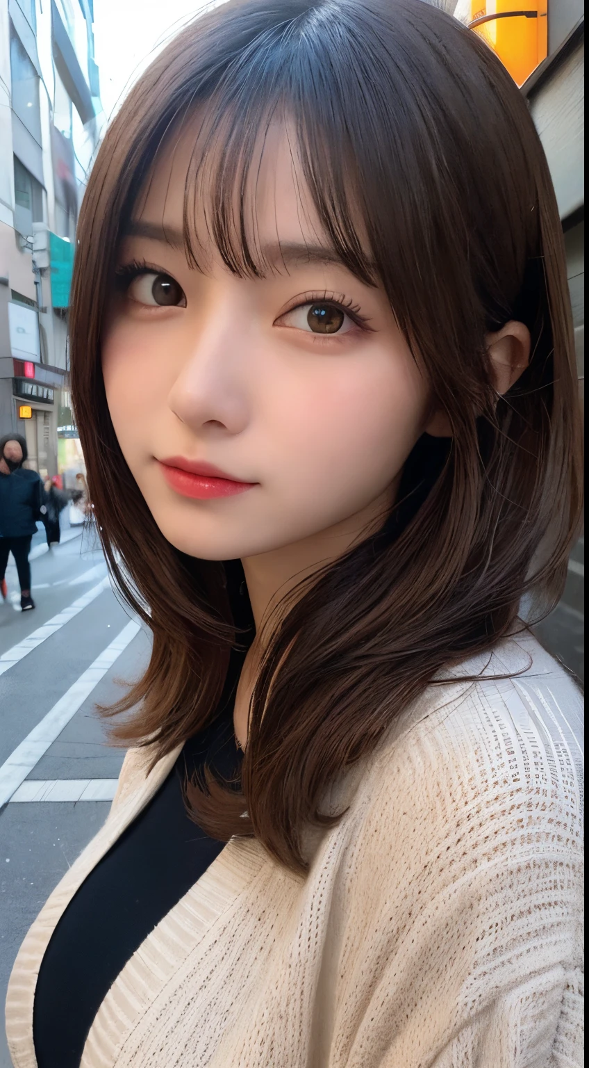 masutepiece, Best Quality, Illustration, Ultra-detailed, finely detail, hight resolution, 8K Wallpaper, Perfect dynamic composition, Beautiful detailed eyes, Winter clothes,Medium Hair,small tits,Natural Color Lip, Akasaka street、20 years girl、Cute、Take a photo with a sexy look towards the camera,natta