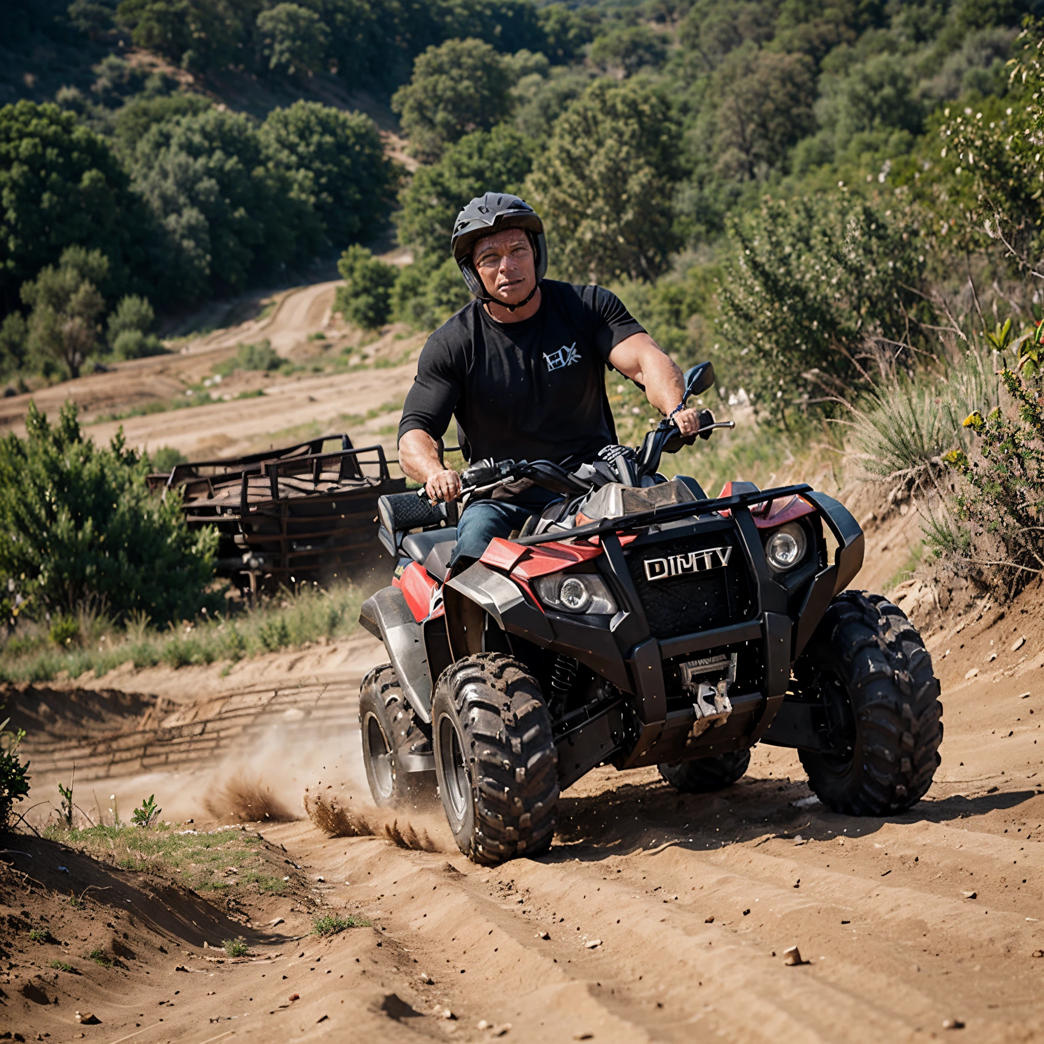Arnold Schwarzenegger Dirt ATV Riding
