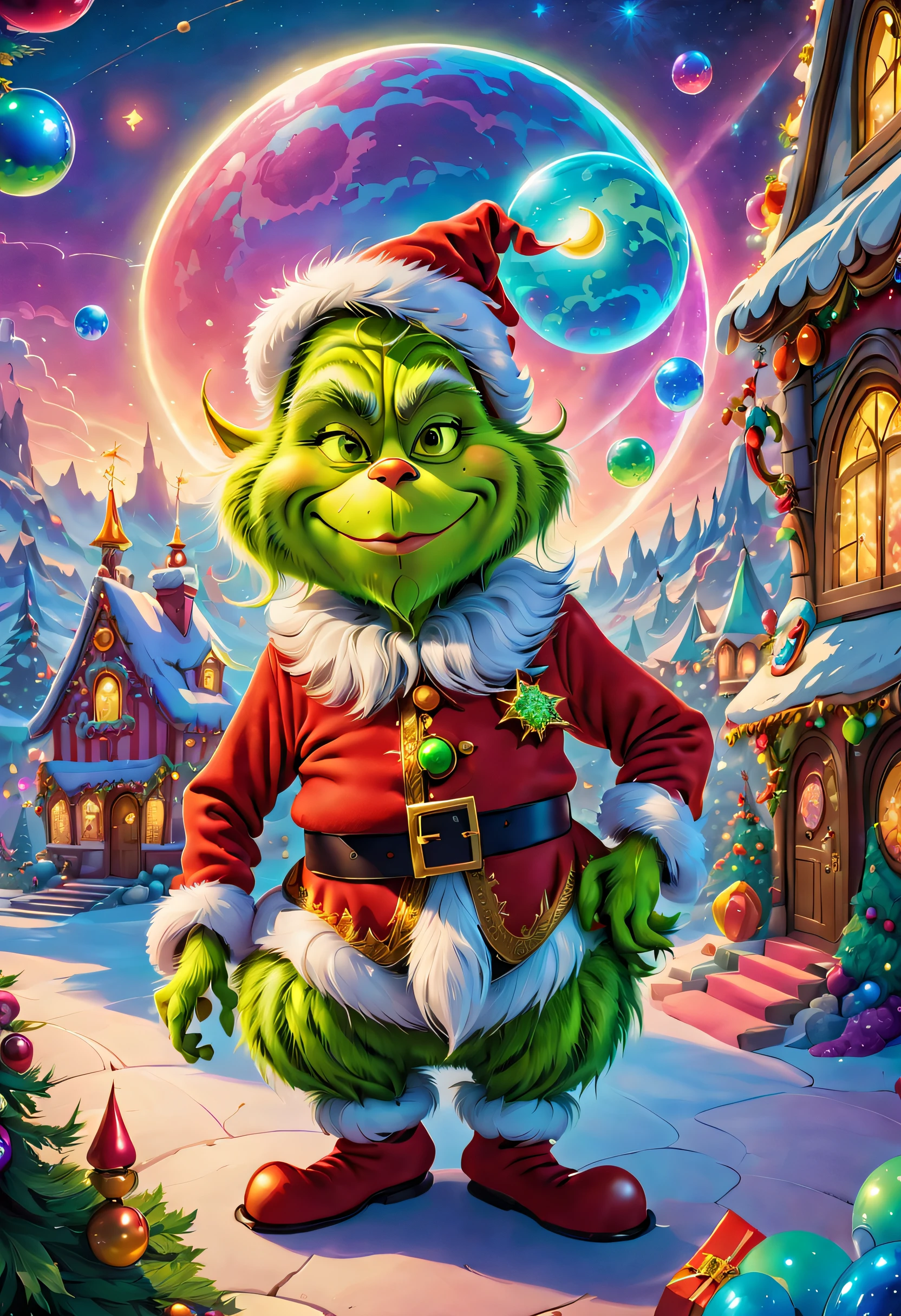 A lonely guy known as "The Grinch" lives on the top of a mountain. At the foot of the mountain is a town as beautiful as gingerbread, Whoville.As the town of Whoville prepares for Christmas, the Grinch plans to ruin the holiday for everyone.The Grinch, who hates Christmas due to his childhood shadow, hatches a plan to pretend to be Santa Claus along with his dog, Max, and an overweight reindeer named Fred, and steal all the goods in the town. Christmas gifts, food and various decorations.