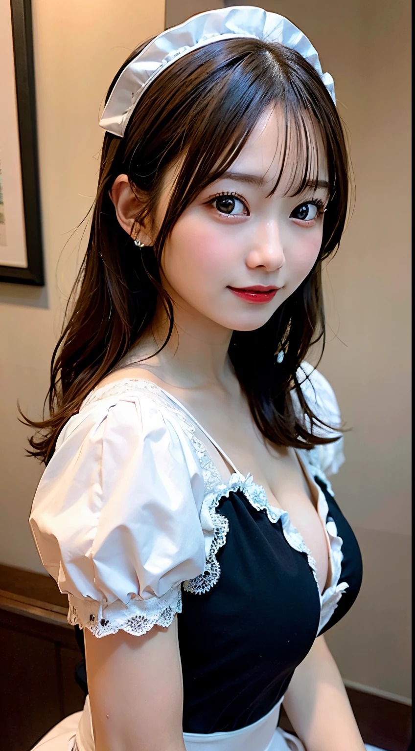 Maids,(8K, Raw photo:1.2)Detailed face and eyes,Best Quality, 超A high resolution, Highly detailed ,intricate detailes ,masutepiece ,Cute Girl , Soft cinematic light, Hyper-detailing,Sharp Focus, High quality,tits out