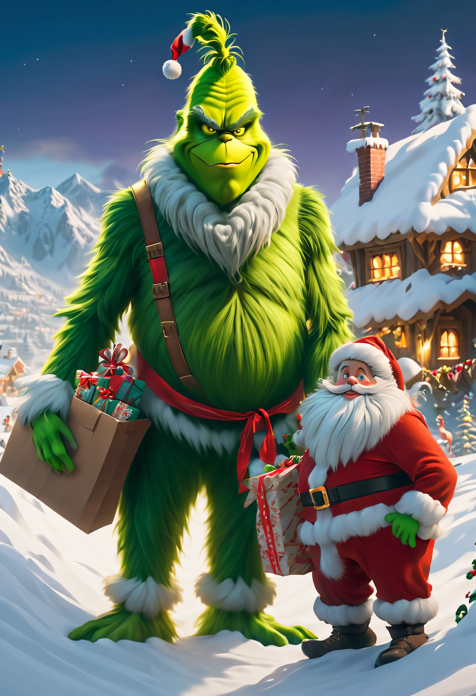 A lonely guy known as "The Grinch" lives on the top of a mountain. At the foot of the mountain is a town as beautiful as gingerbread, Whoville.As the town of Whoville prepares for Christmas, the Grinch plans to ruin the holiday for everyone.The Grinch, who hates Christmas due to his childhood shadow, hatches a plan to pretend to be Santa Claus along with his dog, Max, and an overweight reindeer named Fred, and steal all the goods in the town. Christmas gifts, food and various decorations.
