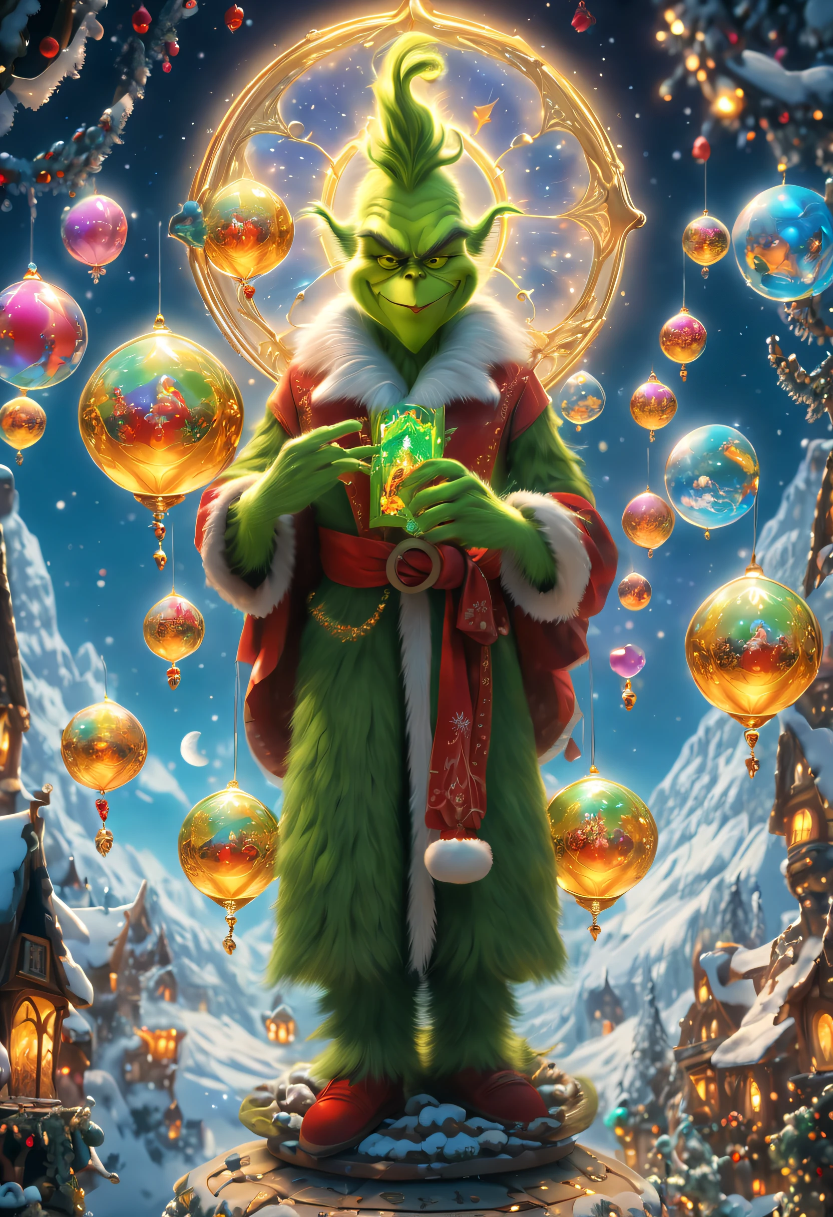 A lonely guy known as "The Grinch" lives on the top of a mountain. At the foot of the mountain is a town as beautiful as gingerbread, Whoville.As the town of Whoville prepares for Christmas, the Grinch plans to ruin the holiday for everyone.The Grinch, who hates Christmas due to his childhood shadow, hatches a plan to pretend to be Santa Claus along with his dog, Max, and an overweight reindeer named Fred, and steal all the goods in the town. Christmas gifts, food and various decorations.