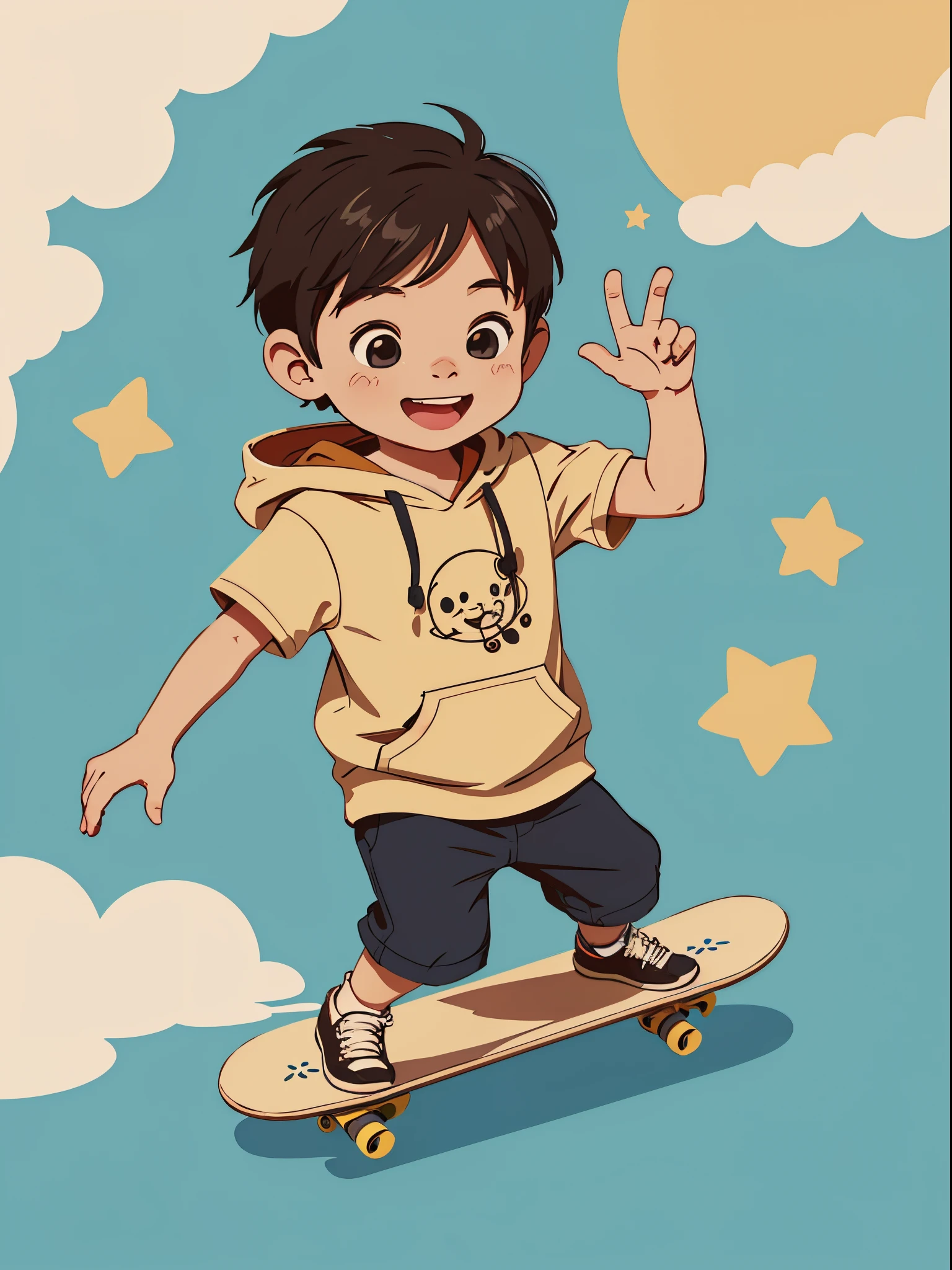 High quality design vector style image,********** skateboarding。，Hood。cheerful，Interesting，Vector Image.