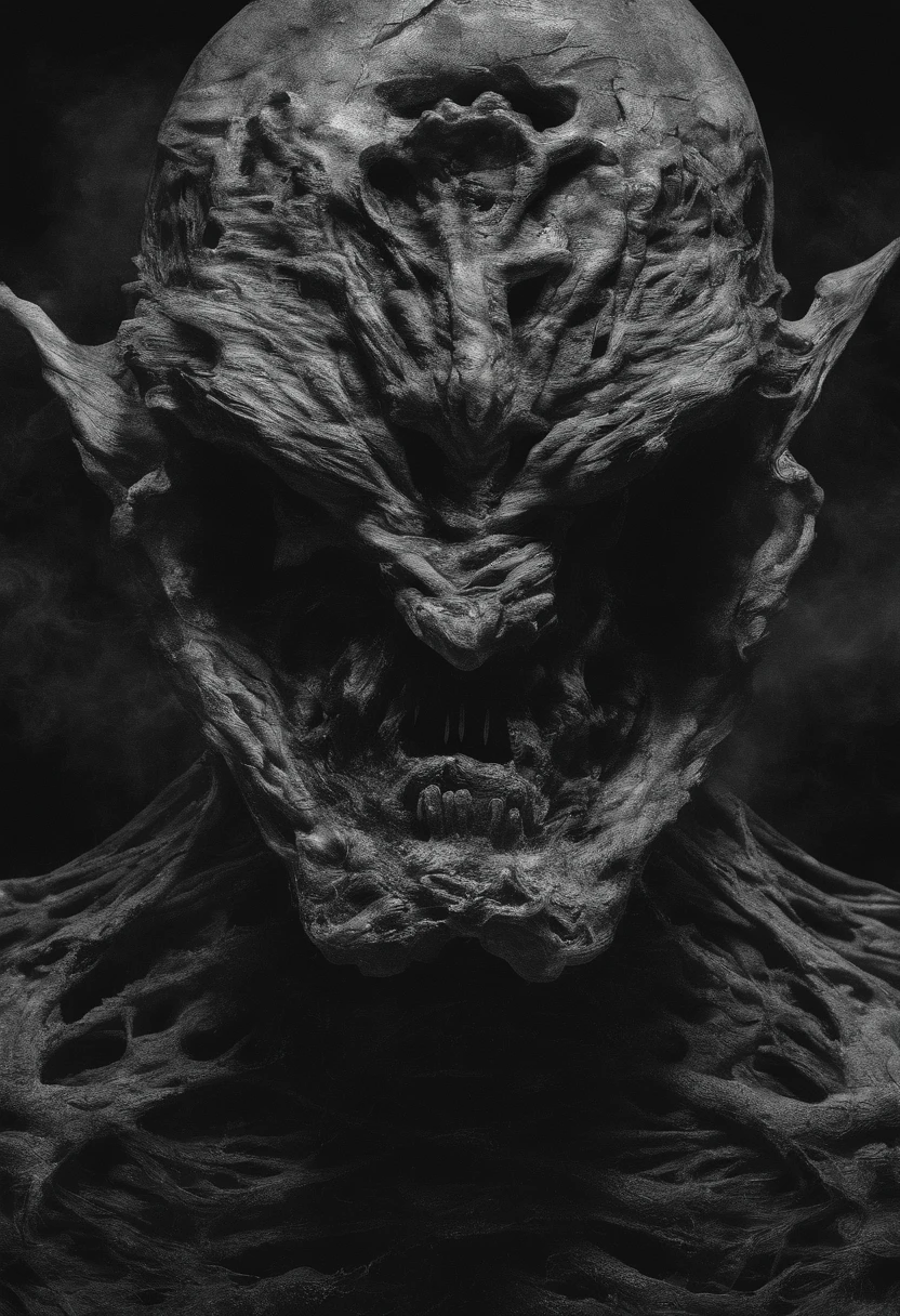 karo, China,japanese ghost, zombi, unholy, Teeth become longer, Black and white style, heavy grain, High detail, Cinematic composition, Dramaticlight, deformation, super wide shot, Hyperrealistic,photorealestic