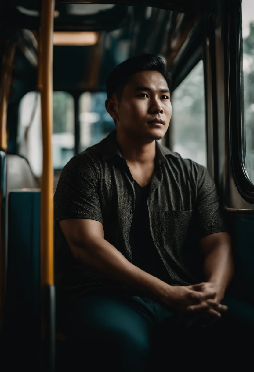 asian posing on bus in bangkok , instagram