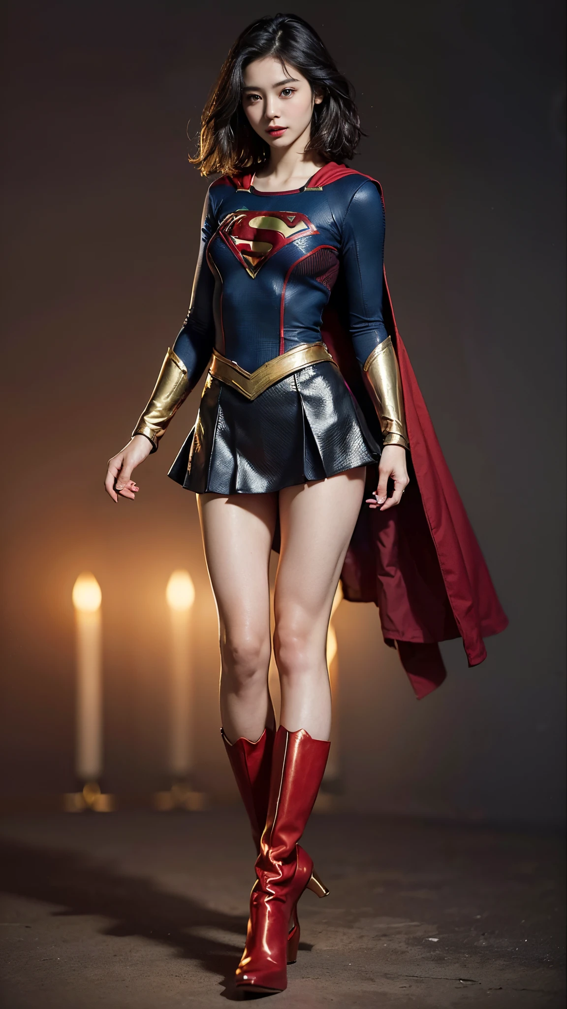 highest quality,masterpiece,UHD, Super detailed, 8K,(Beautiful woman),(一人のBeautiful woman),((crucifixion:1.5)),(((cross))),(execution),((incontinence)),scared,torture,slave,((crossにcrucifixionにされた女性:1.5)),crucifixion刑,((supergirl:1.5)),blue suit,Superman logo on chest,red skirt,red boots,((torn costume:1.5)),((Tearing of clothes:1.5)),(tattered clothes),Beaten face,顔にtraces of being beaten,((bruises on body)),scars on body,injured face and body,(Bruise, dirty, torn clothes, revealing clothes, Blood:1.3),traces of being beaten,Defeated heroine,a devastated world,ruins,abandoned building,(burning at the stake),((roasted over fire:1.2)),inflammation,(inflammationに包まれている),足下にinflammation