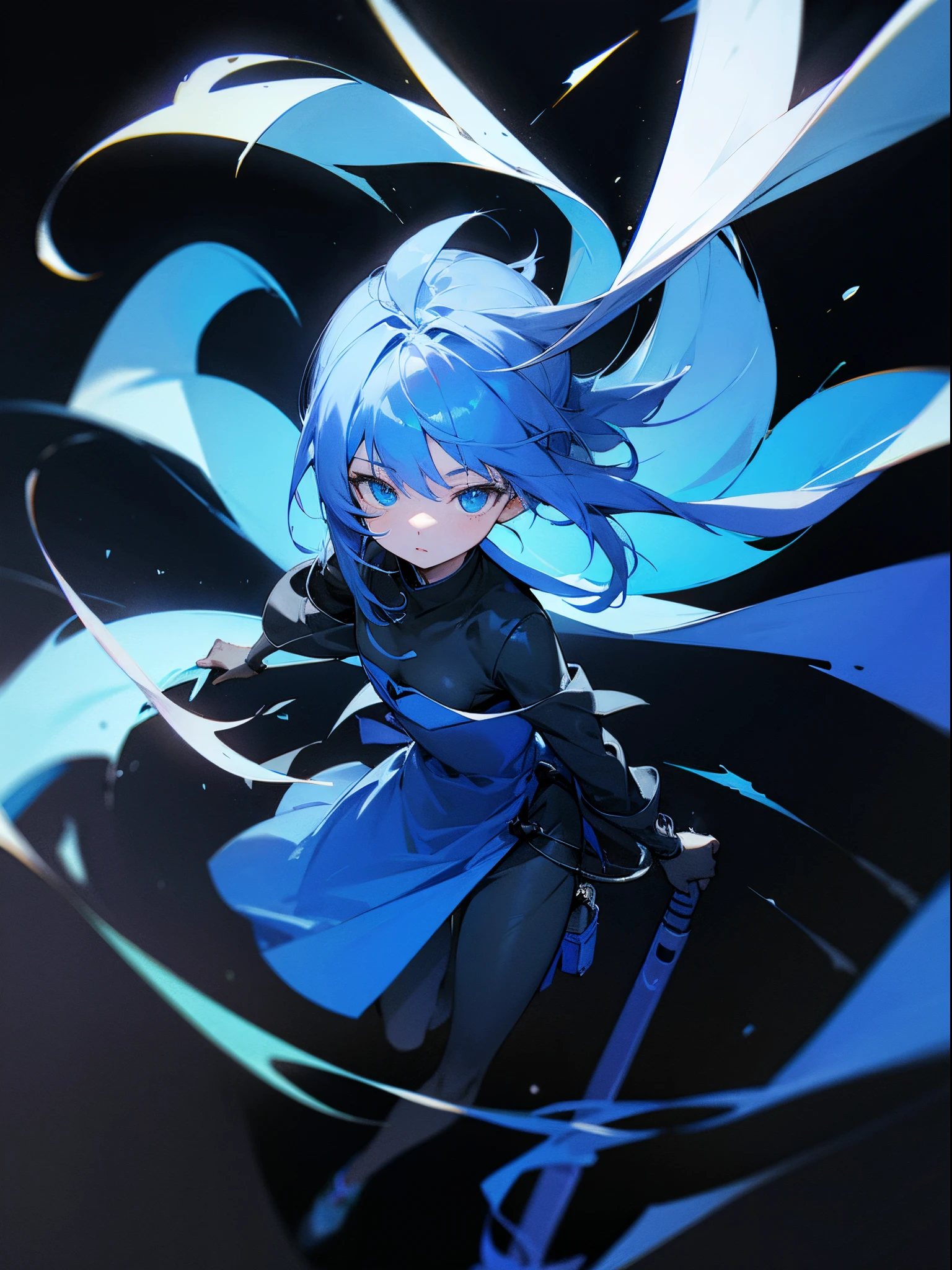Pitch black background、Blue Girl