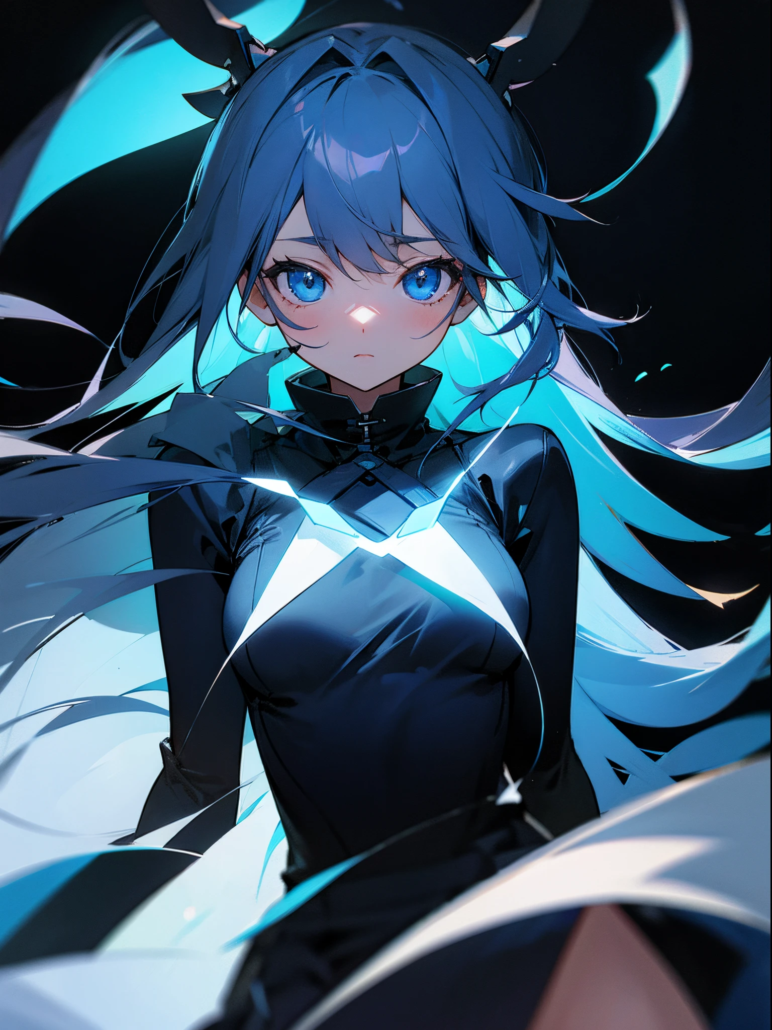 Pitch black background、Blue Girl
