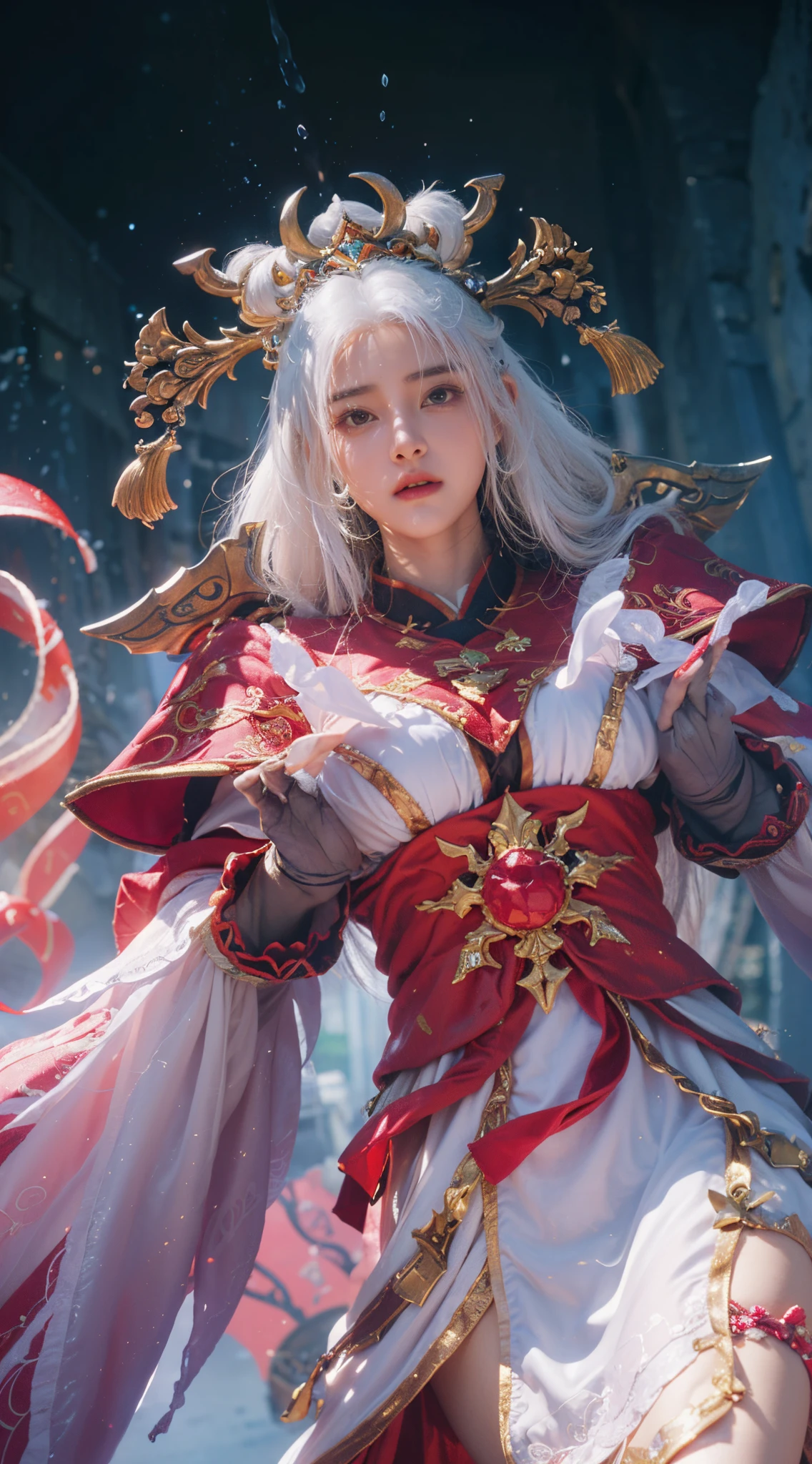 a close up of a girl,white hair, big boobs, shadowbringers cinematic, 4 k detail fantasy, a beautiful fantasy empress, game cg, xianxia fantasy, xianxia hero, 2. 5 d cgi anime fantasy artwork, cinematic goddess close shot, ruan jia and artgerm, wow 4 k detail fantasy, hyperdetailed fantasy character