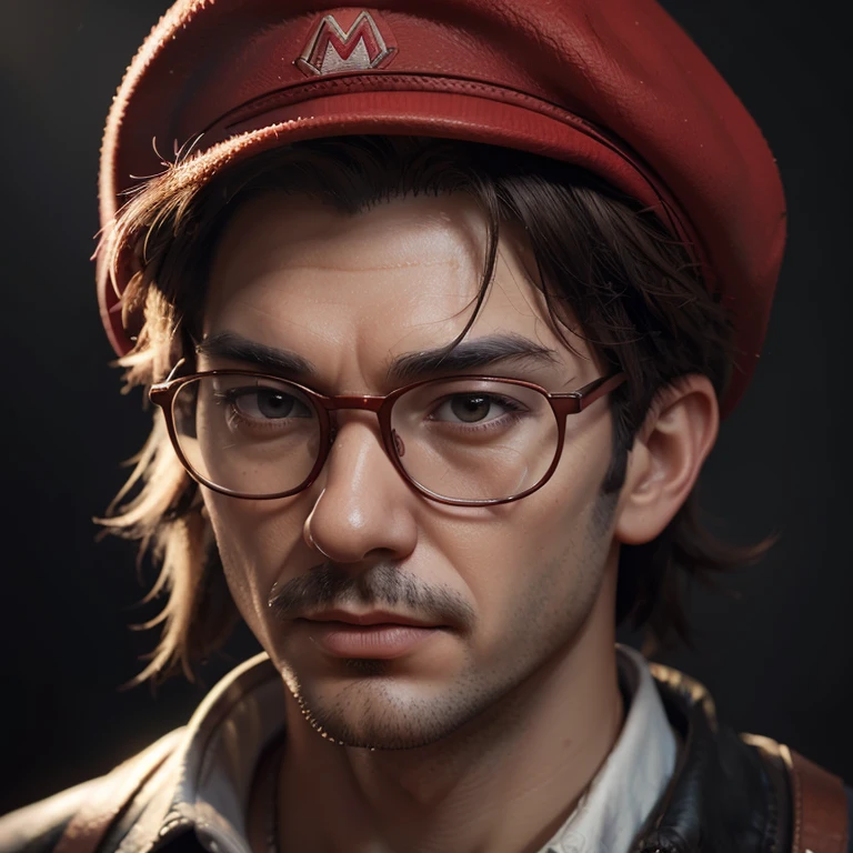 man with a red hat and glasses looking at something,  Artstation, photorealism, closeup character portrait, character portrait closeup, portrait of mario, cartoon digital painting, character art closeup, epic portrait illustration, g liulian art style, detailed character portrait, digital painting highly detailed, very detailed digital painting