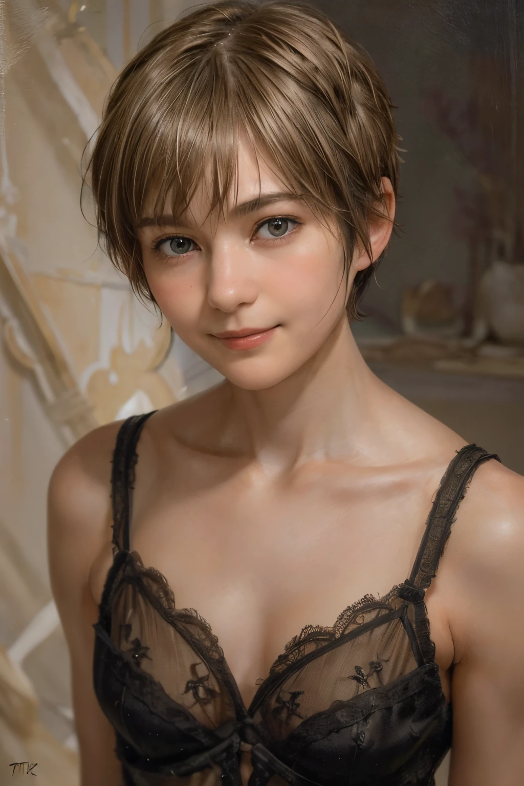 102
(a 20 yo woman,is standing), (A hyper-realistic), (high-level image quality), ((beautiful hairstyle 46)), ((short-hair:1.46)), (Gentle smile), (Keep your mouth shut), (trompe l'oeil), ((trickart))