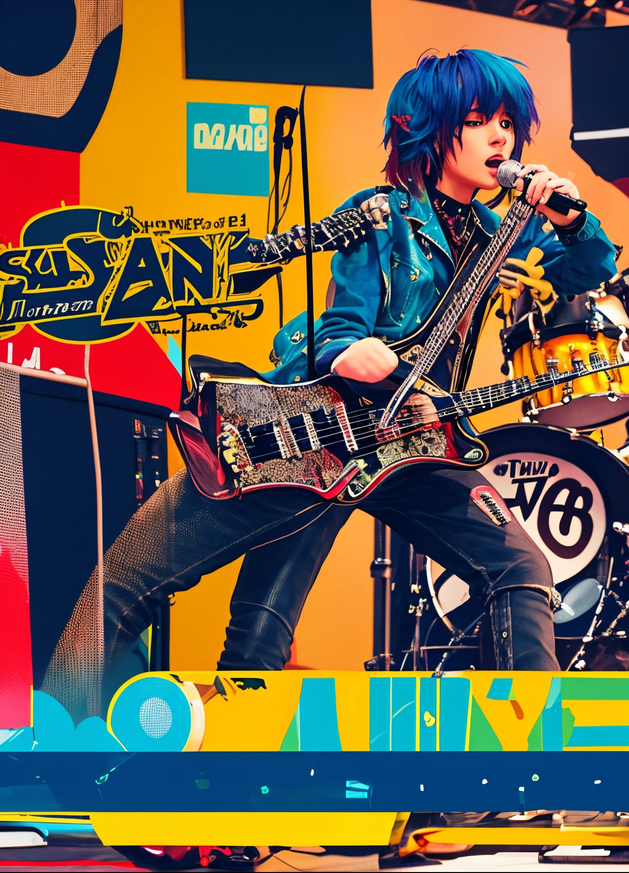 band、ska、wind instrument、studio live、Mod、Vespa、Leather Jean、Mod Court、London Punk、reallistic、Top image quality、super precision、8K、Live House Background、TOKYOcty、jpn、Fancy hair color、Scene during performance、A lively stage、perfect detail、graphic design、Distinctive features、