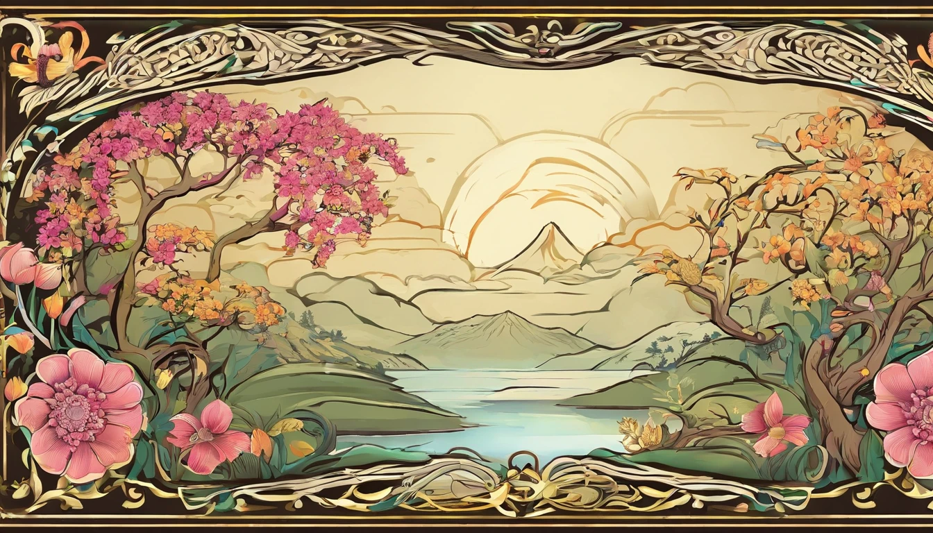 Spring,Spring flowers,melting river,swimming fish,dead tree sprouts,3D,Ultra-high sharpness,超高分辨率,Many elements,Farming scene