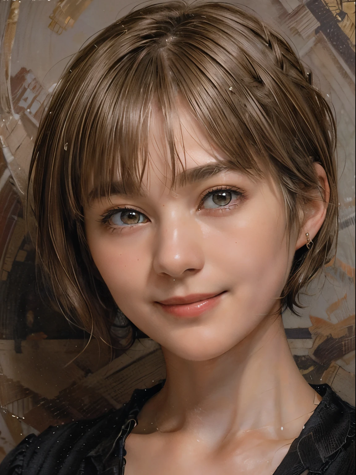 102
(a 20 yo woman,is standing), (A hyper-realistic), (high-level image quality), ((beautiful hairstyle 46)), ((short-hair:1.46)), (Gentle smile), (Keep your mouth shut), (trompe l'oeil), ((trickart))