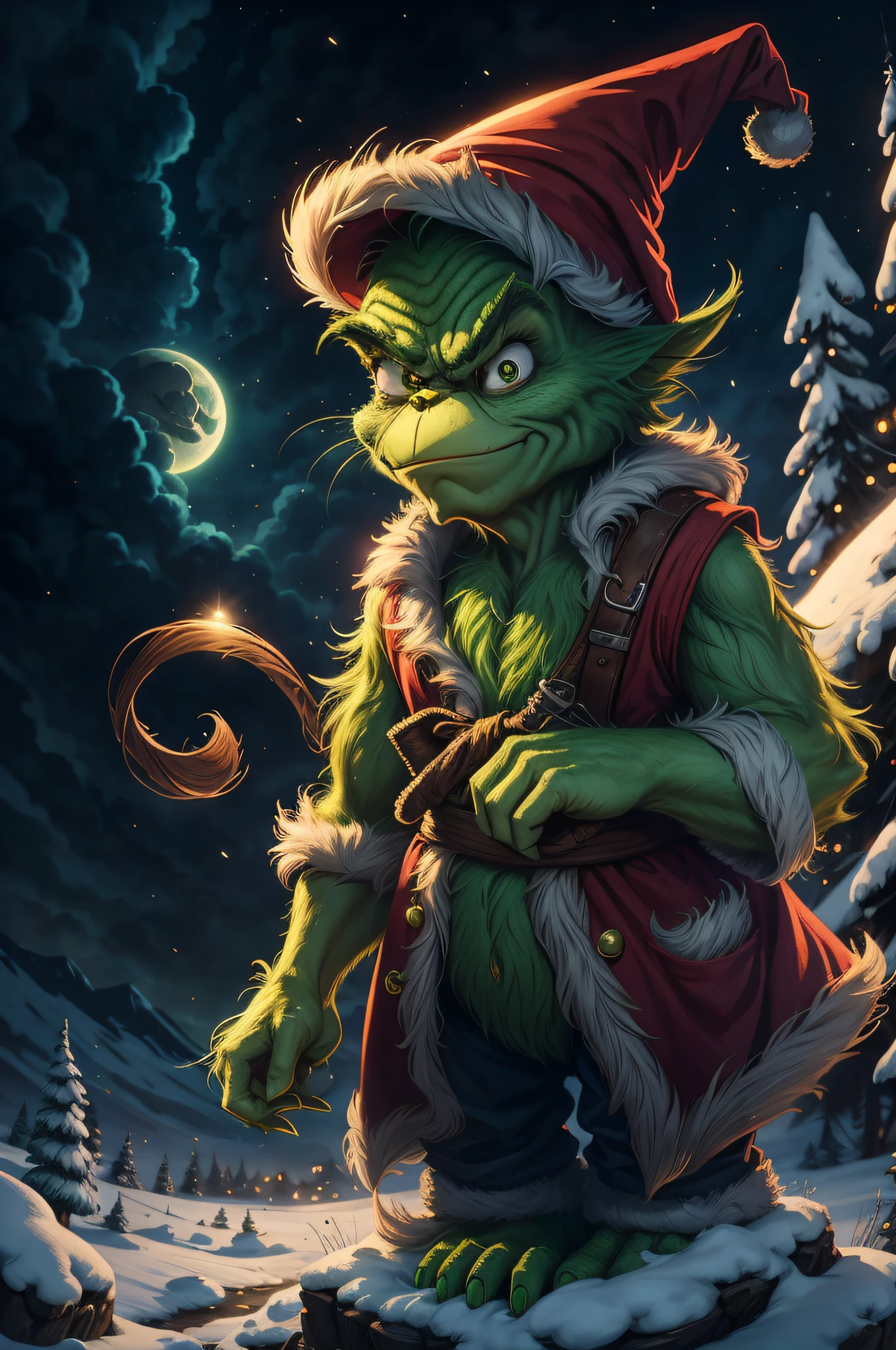 Superb quality, best resolution, original artwork, Create an illustration of the grinch in an awe-inspiring digital artwork