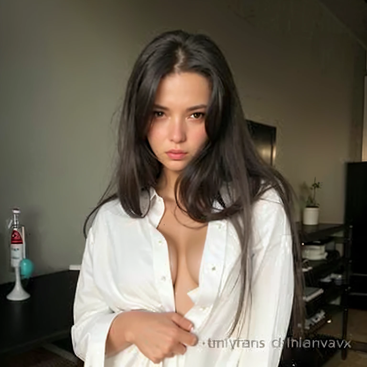 araffes woman in a white shirt posing for a picture, anna nikonova aka newmilky, in white clothes, clothed in white shirt, style of julia razumova, ekaterina, dasha taran, angelawhite, whitebangsblackhair, alina ivanchenko, angiewolf, by Sebastian Vrancx