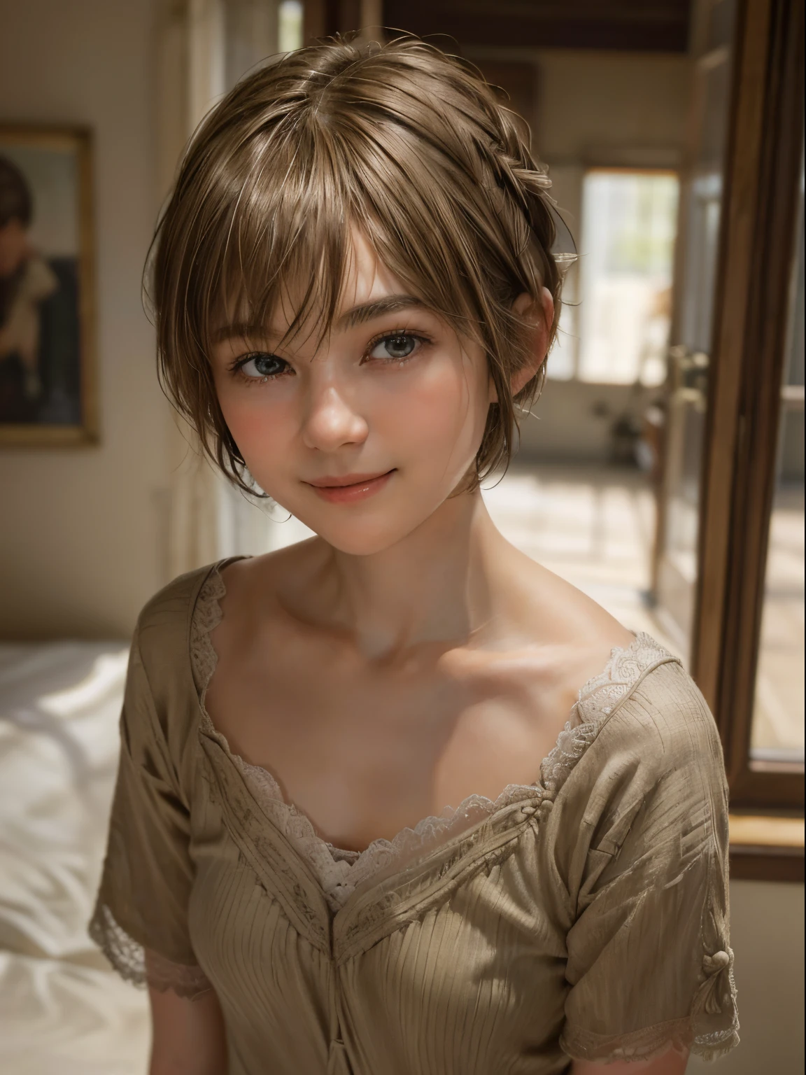 102
(a 20 yo woman,is standing), (A hyper-realistic), (high-level image quality), ((beautiful hairstyle 46)), ((short-hair:1.46)), (Gentle smile), (Keep your mouth shut), (trompe l'oeil), ((trickart))