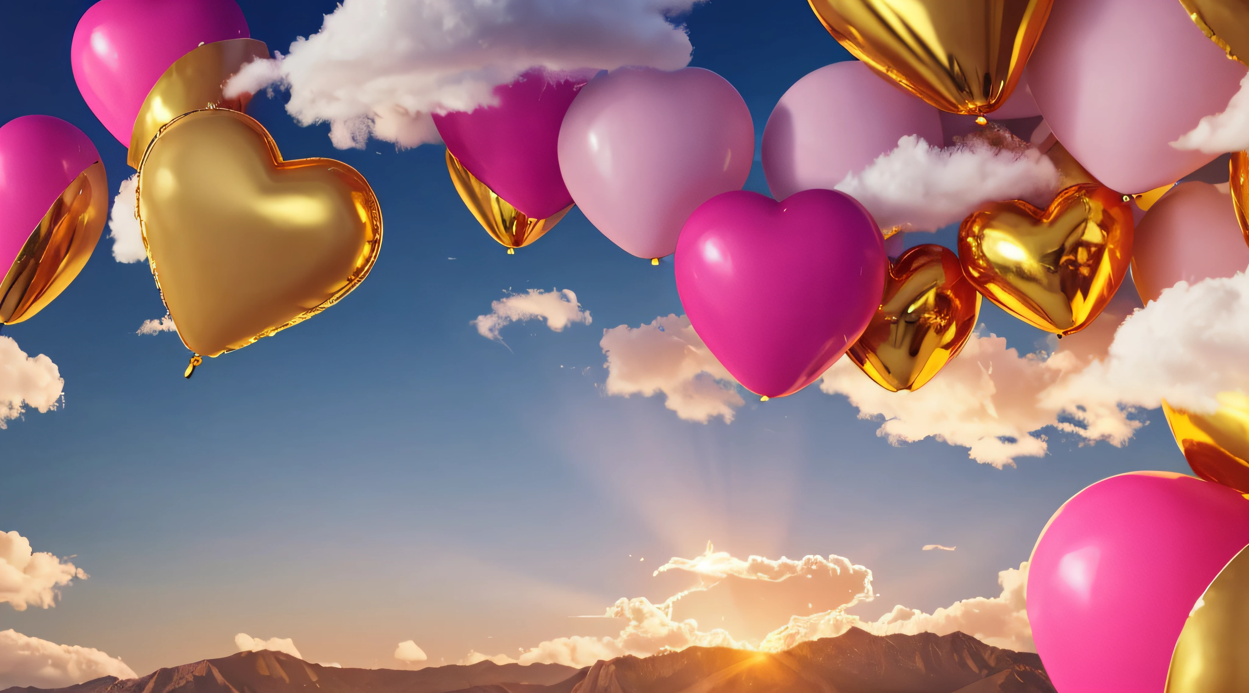 Balloons in the shape of hearts are flying in the sky - SeaArt AI