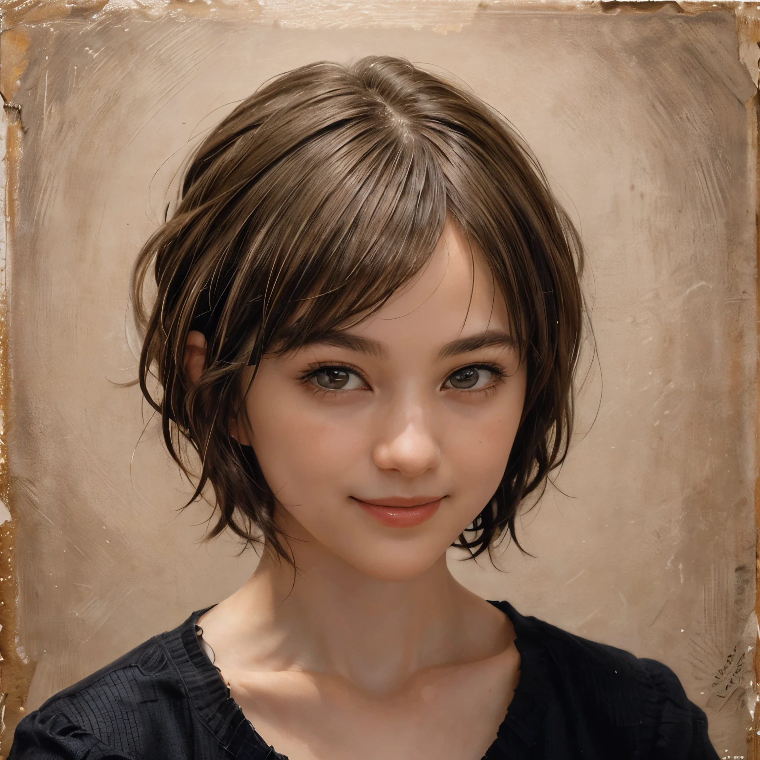 102
(a 20 yo woman,is standing), (A hyper-realistic), (high-level image quality), ((beautiful hairstyle 46)), ((short-hair:1.46)), (Gentle smile), (Keep your mouth shut), (trompe l'oeil), ((trickart))