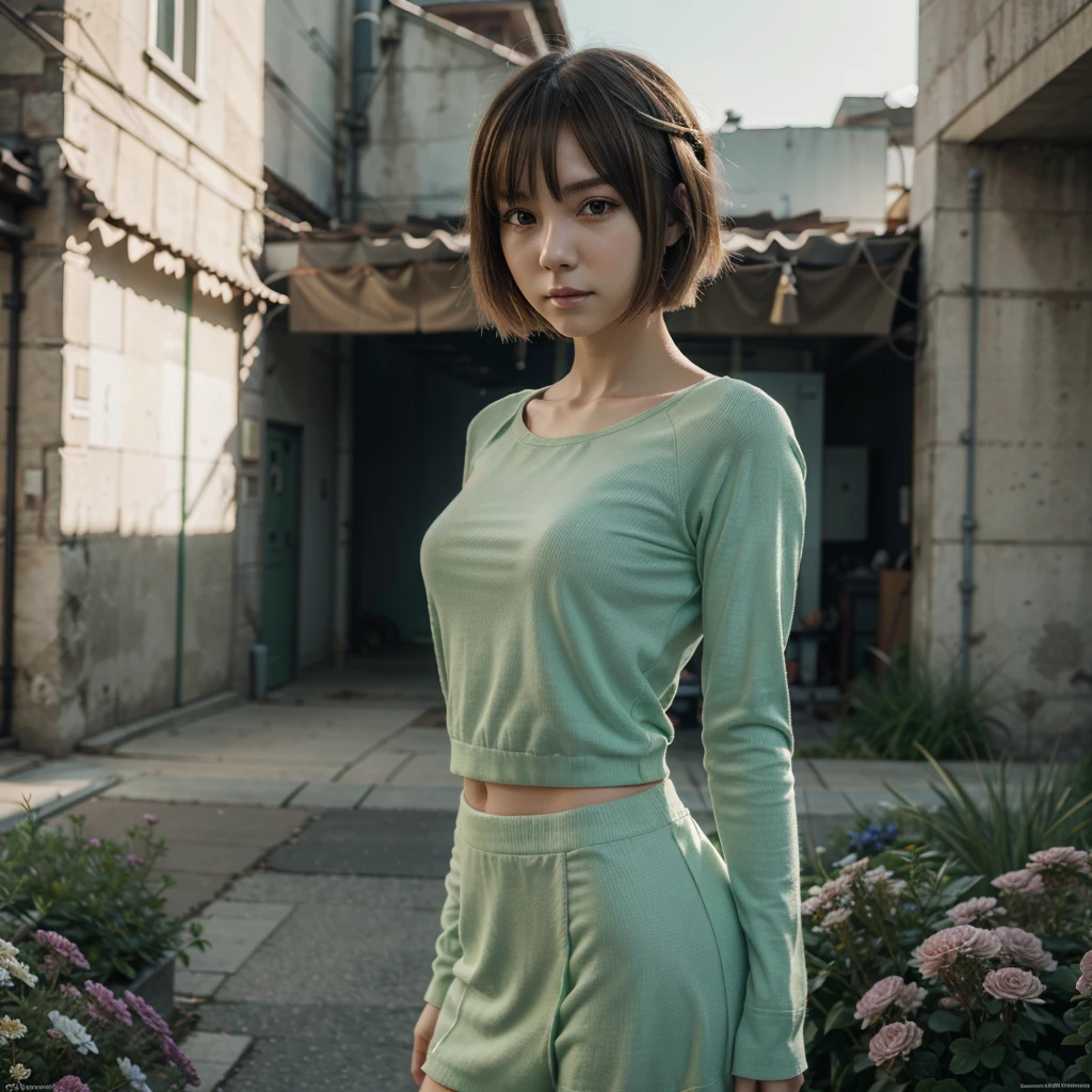 An anime girl with short blonde hair and dark green with a graceful figure, beautiful anime portrait, anime style 8K, beautiful anime girl, anime art wallpaper 8 K, beautiful anime artwork, flowers around her, super delicate, in line with common sense, wearing soldier uniform